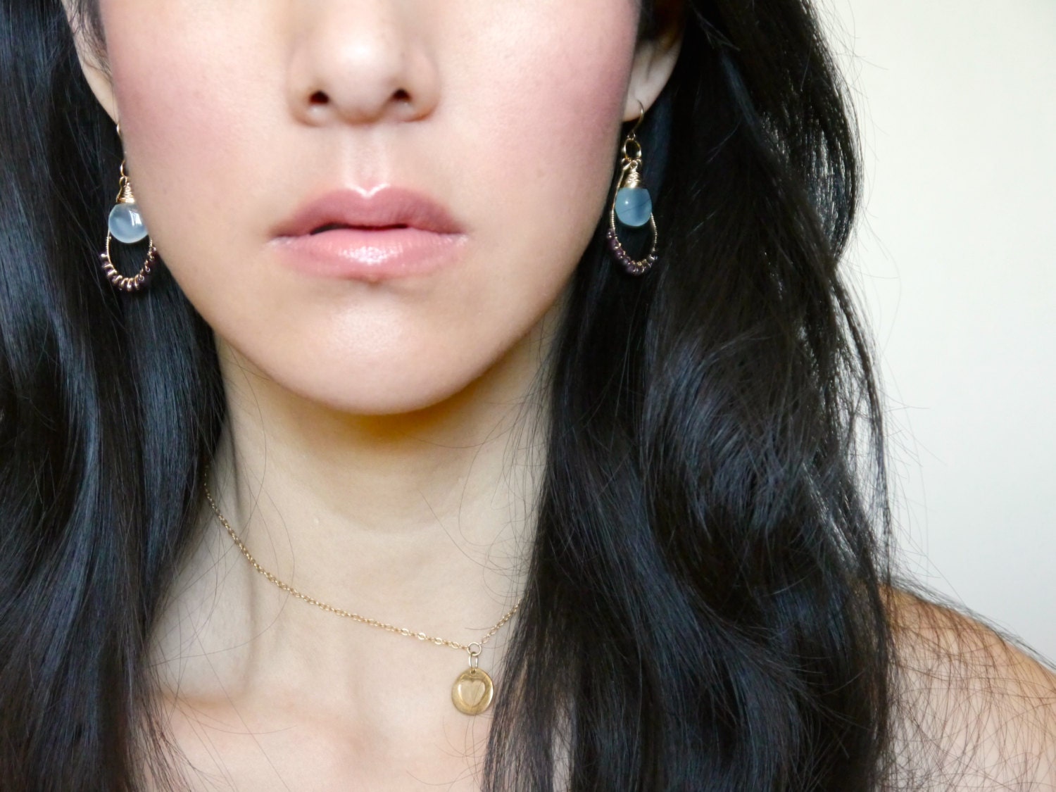 Garnet Aqua Chalcedony Briolette Teardrop Gemstone Earrings, 14K Gold Filled