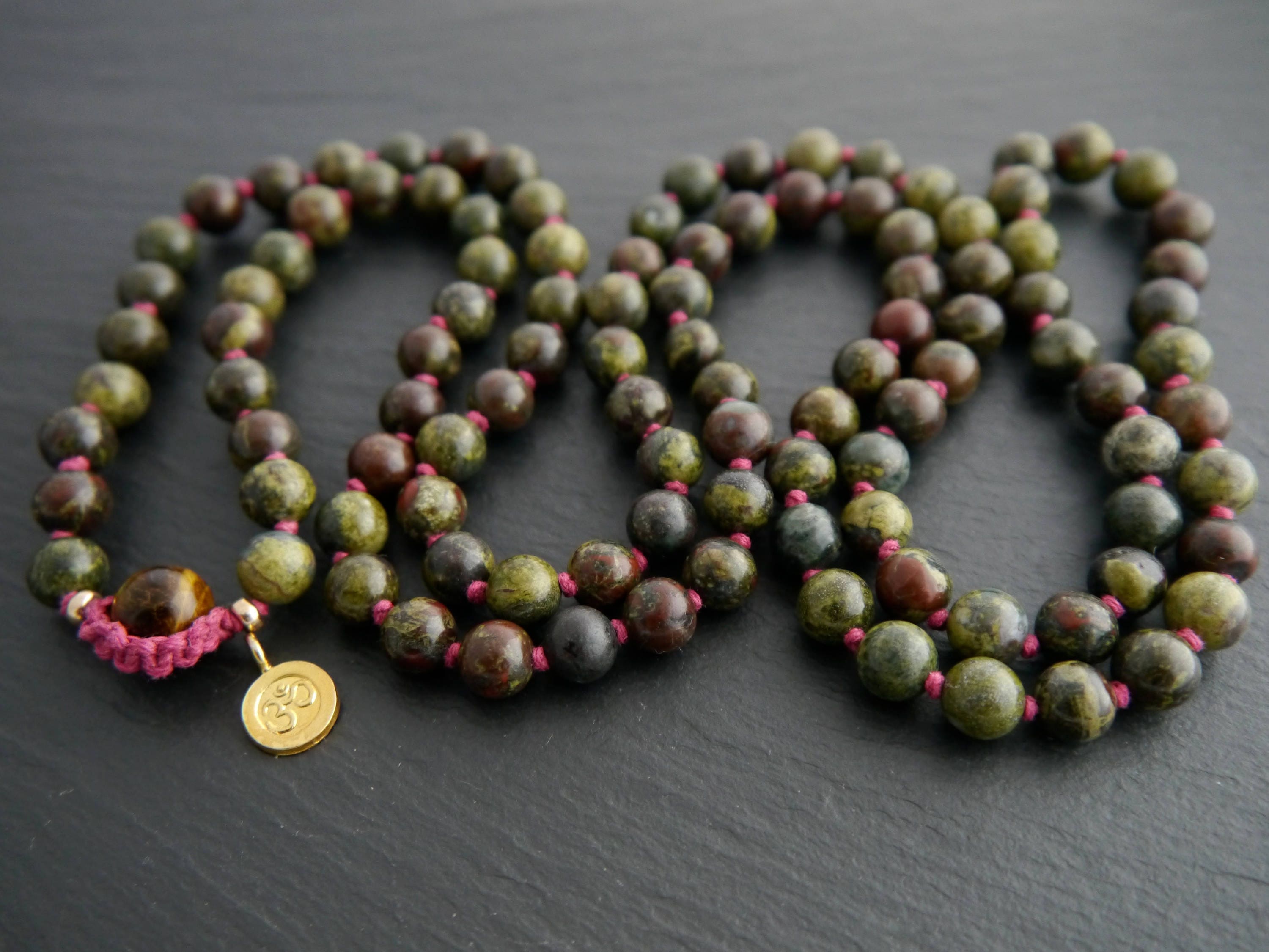 Red Dragon Blood Jasper 108 Mala Bead , Wrap, Hand Knotted Tibetan Prayer Beads