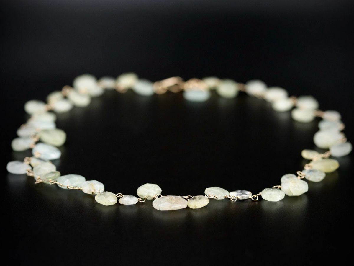 Aquamarine Floral Gemstone Necklace, 14K Gold Filled Bohemian Bride