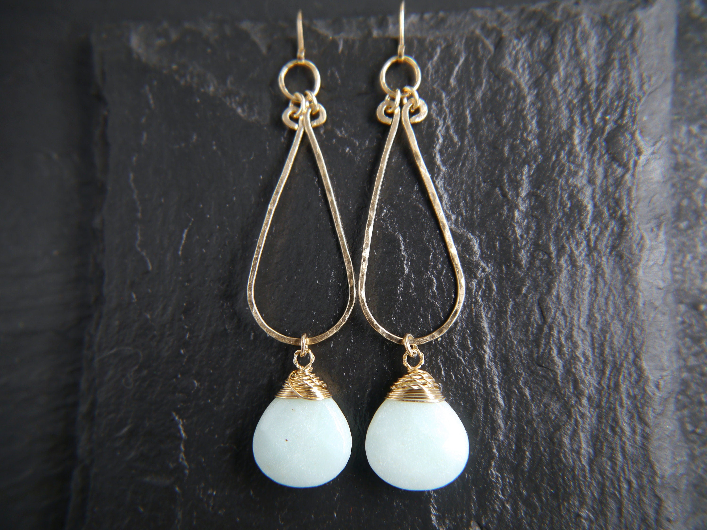 Amazonite Teardrop Bridal Earrings, 14K Gold Filled Chandelier Dangle, Wedding Jewelry