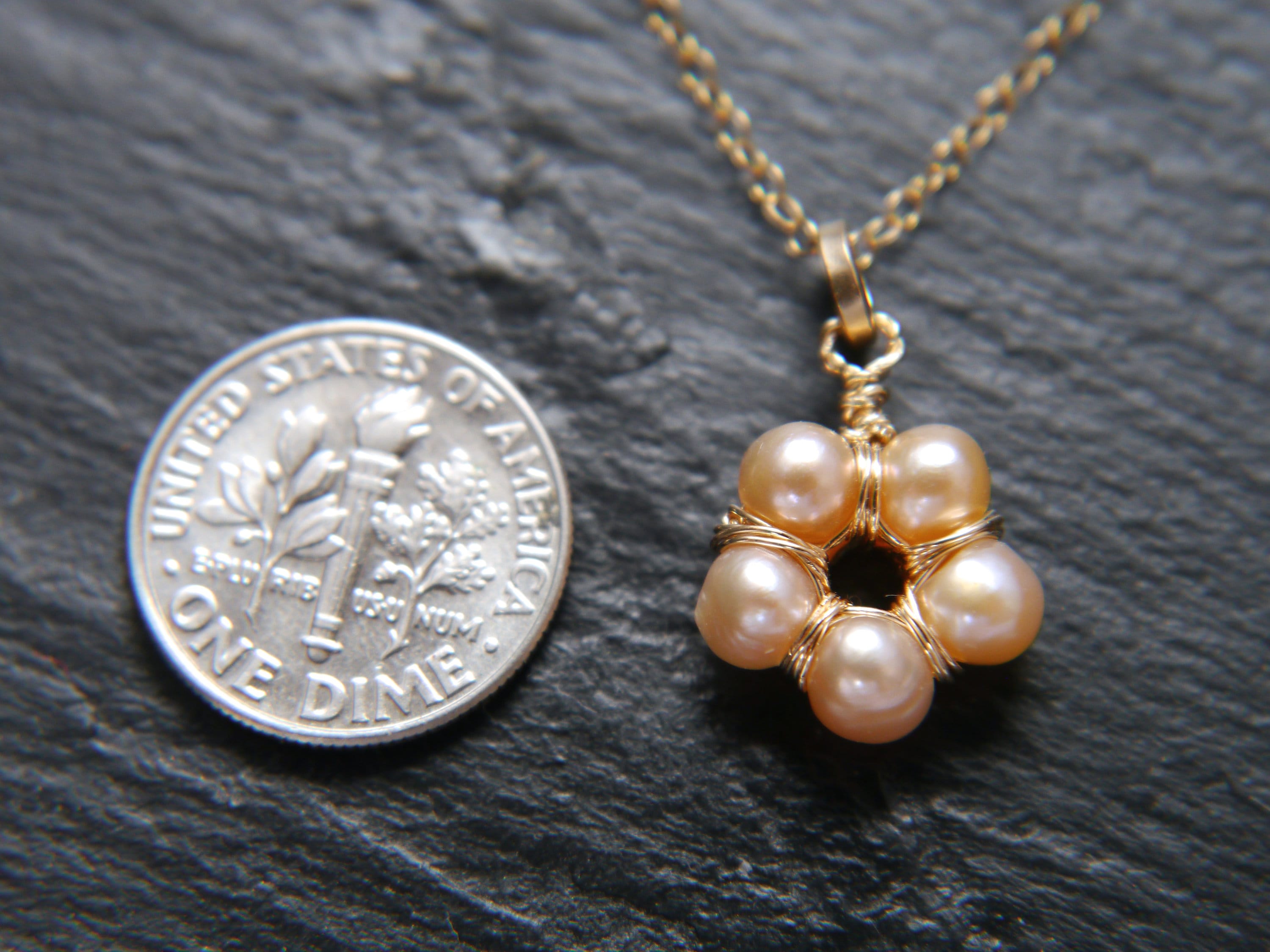 Freshwater Pearl Flower Pendant Gemstone Necklace, 14K Gold Filled, Nature Inspired Jewelry