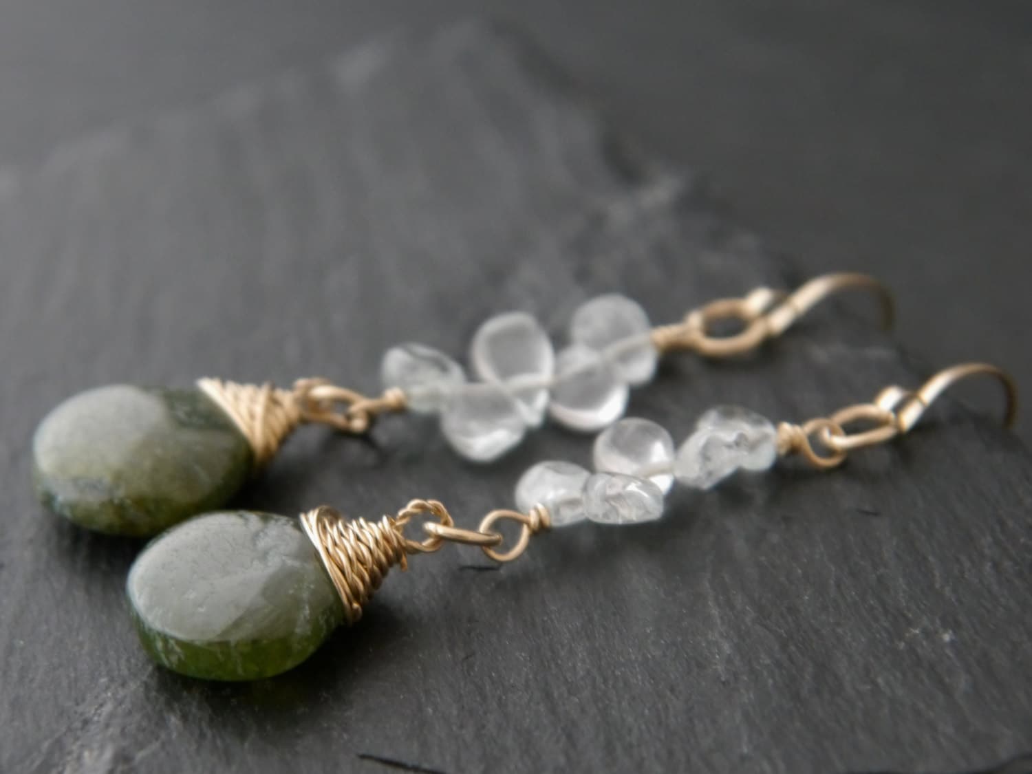 Aquamarine Floral Teardrop Dangle Gemstone Earrings, 14K Gold Filled  Nature Inspired