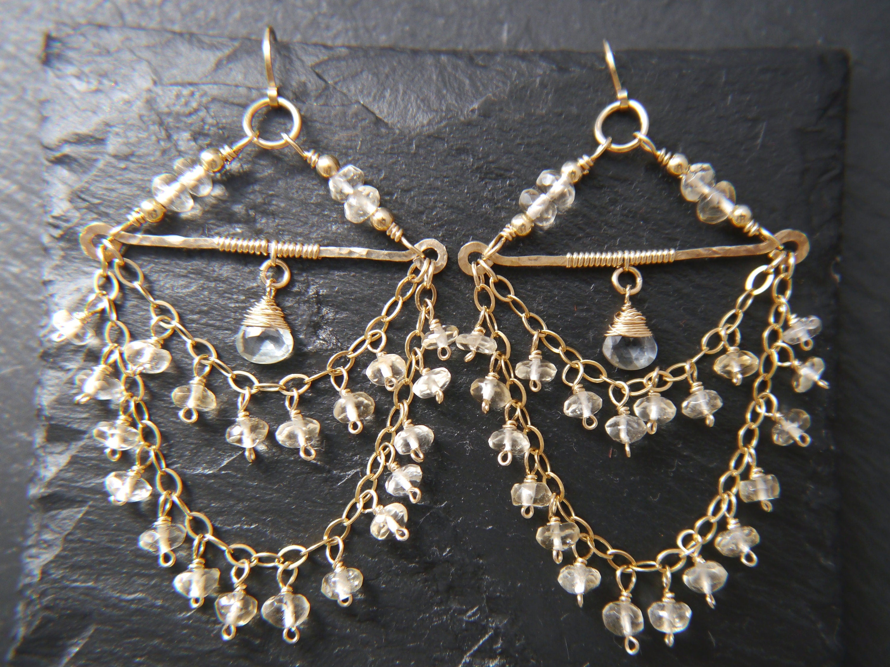 Citrine Chandelier Gemstone Earrings, 14K Gold Filled Bohemian Style