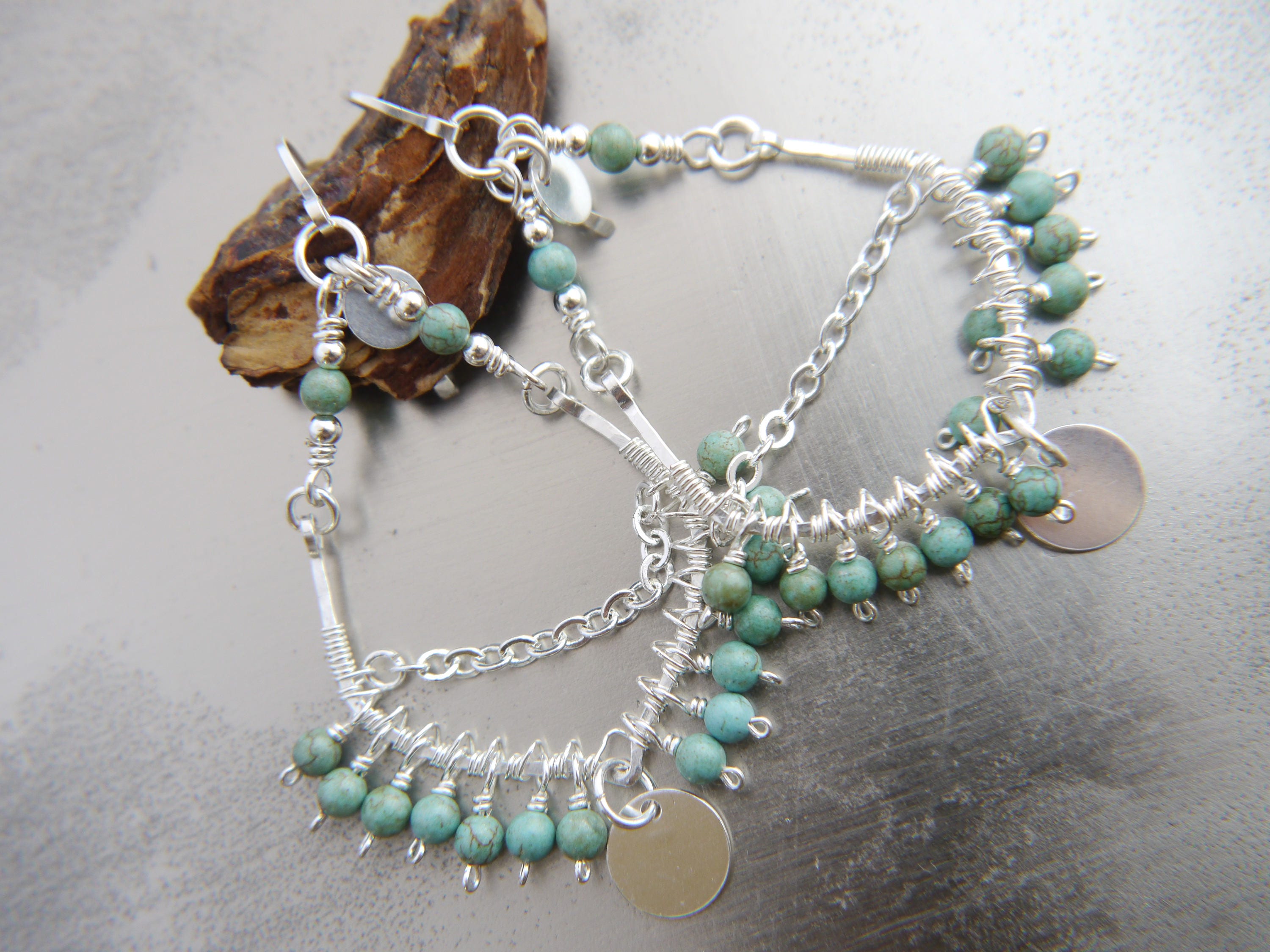 Turquoise Magnesite Chandelier Gemstone Earrings, Sterling Silver Boho Statement