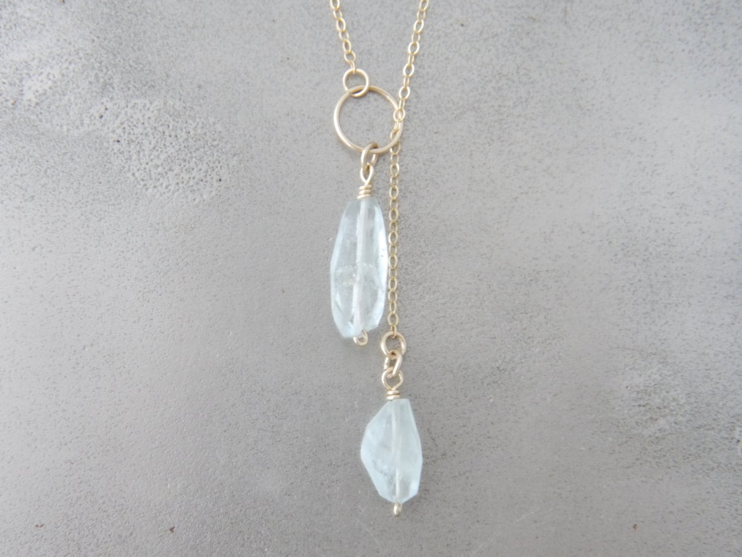 Aquamarine Lariat Y Gemstone Necklace, 14K Gold Filled Bohemian Bride