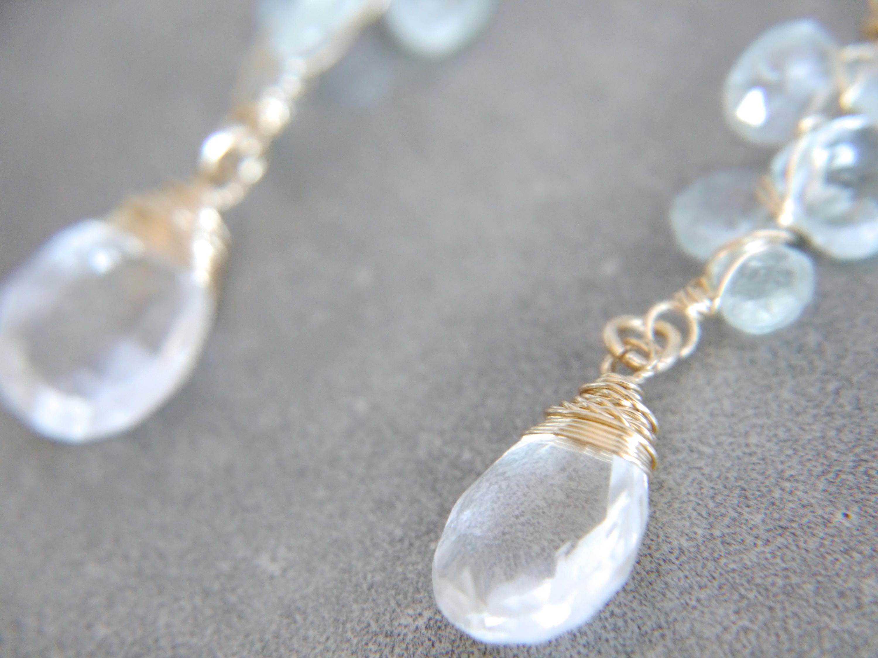 Aquamarine Chandelier Floral Long Dangle Gemstone Earrings, 14K Gold Filled Bridal