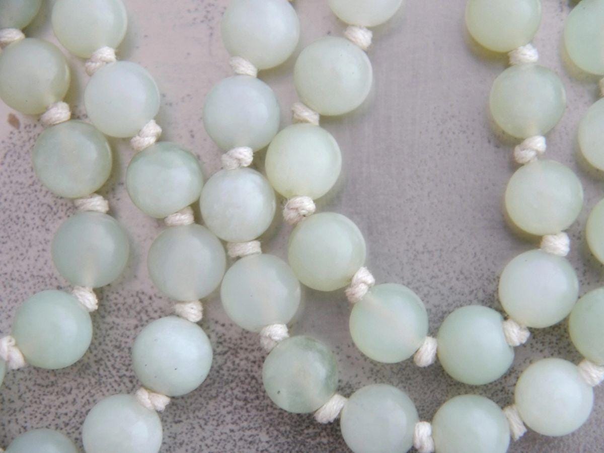Sea Green Serpentine Mala Beads, 108 Gemstone Beads, Wrap, Hand Knotted