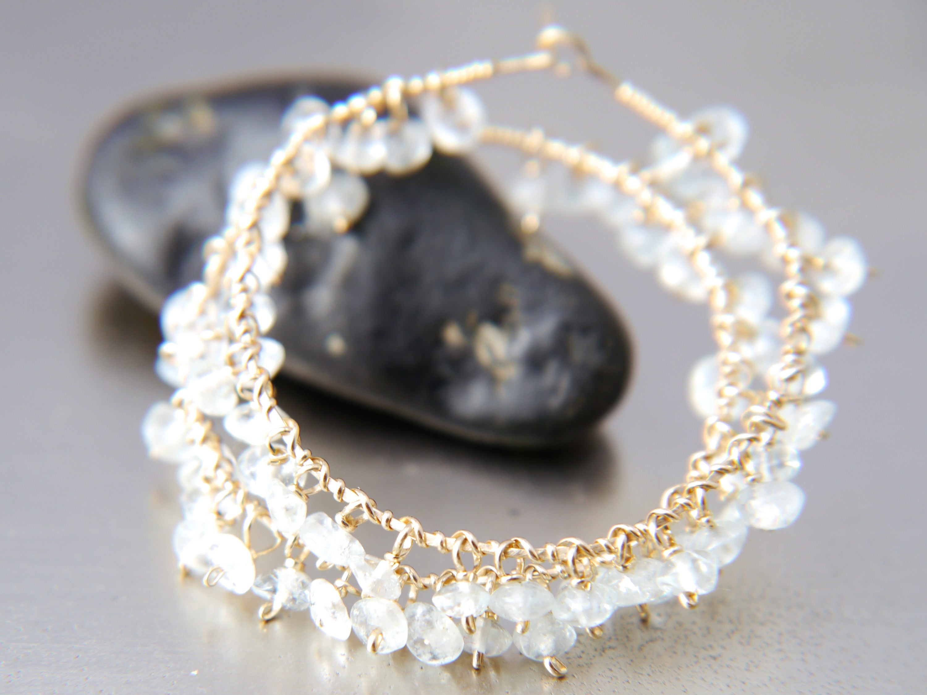 Aquamarine Floral Hoop Gemstone Earrings, 14K Gold Filled Boho Style