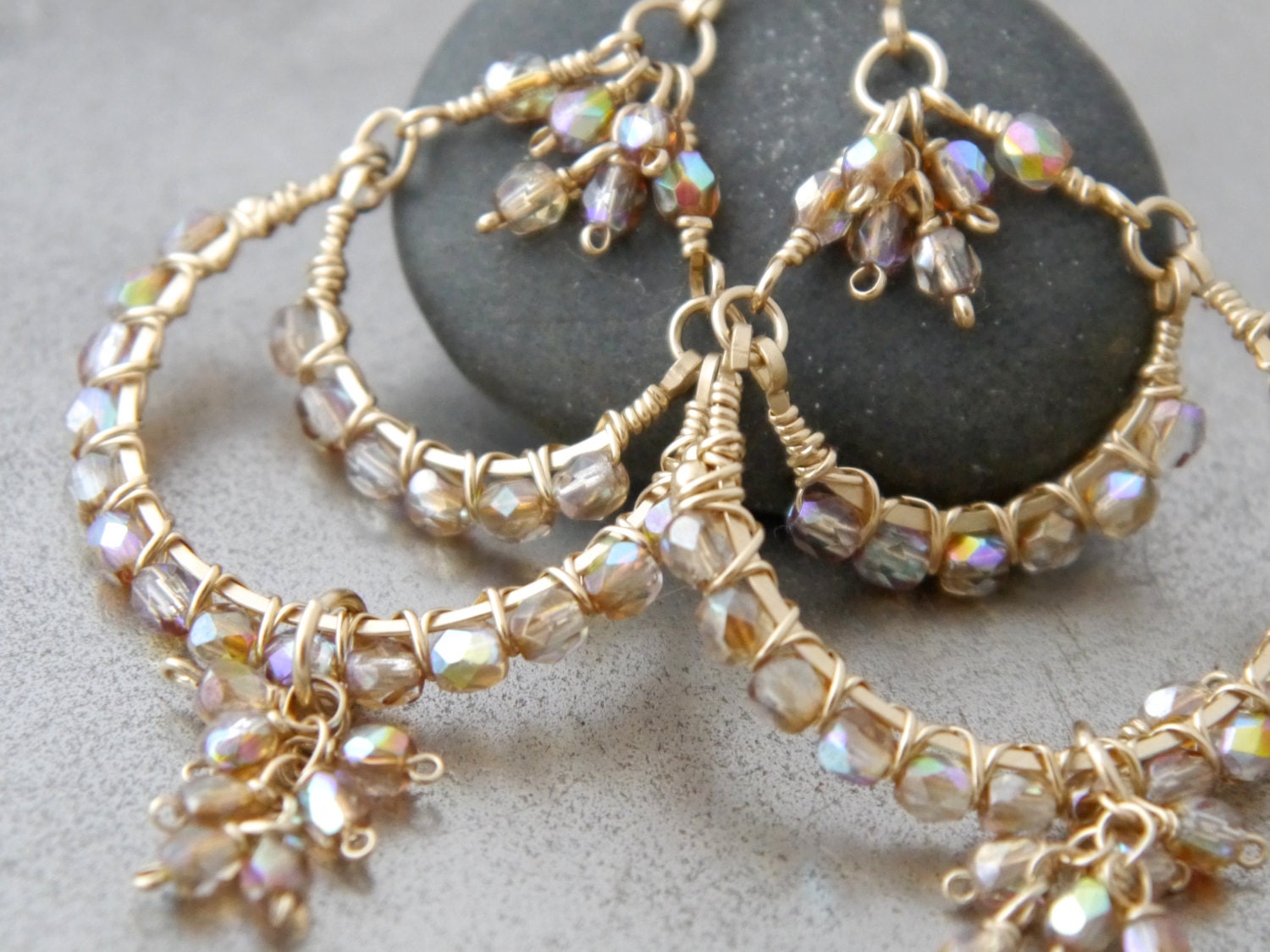 Champagne Chandelier Gemstone Earrings, 14K Gold Filled Minimalist Bridal