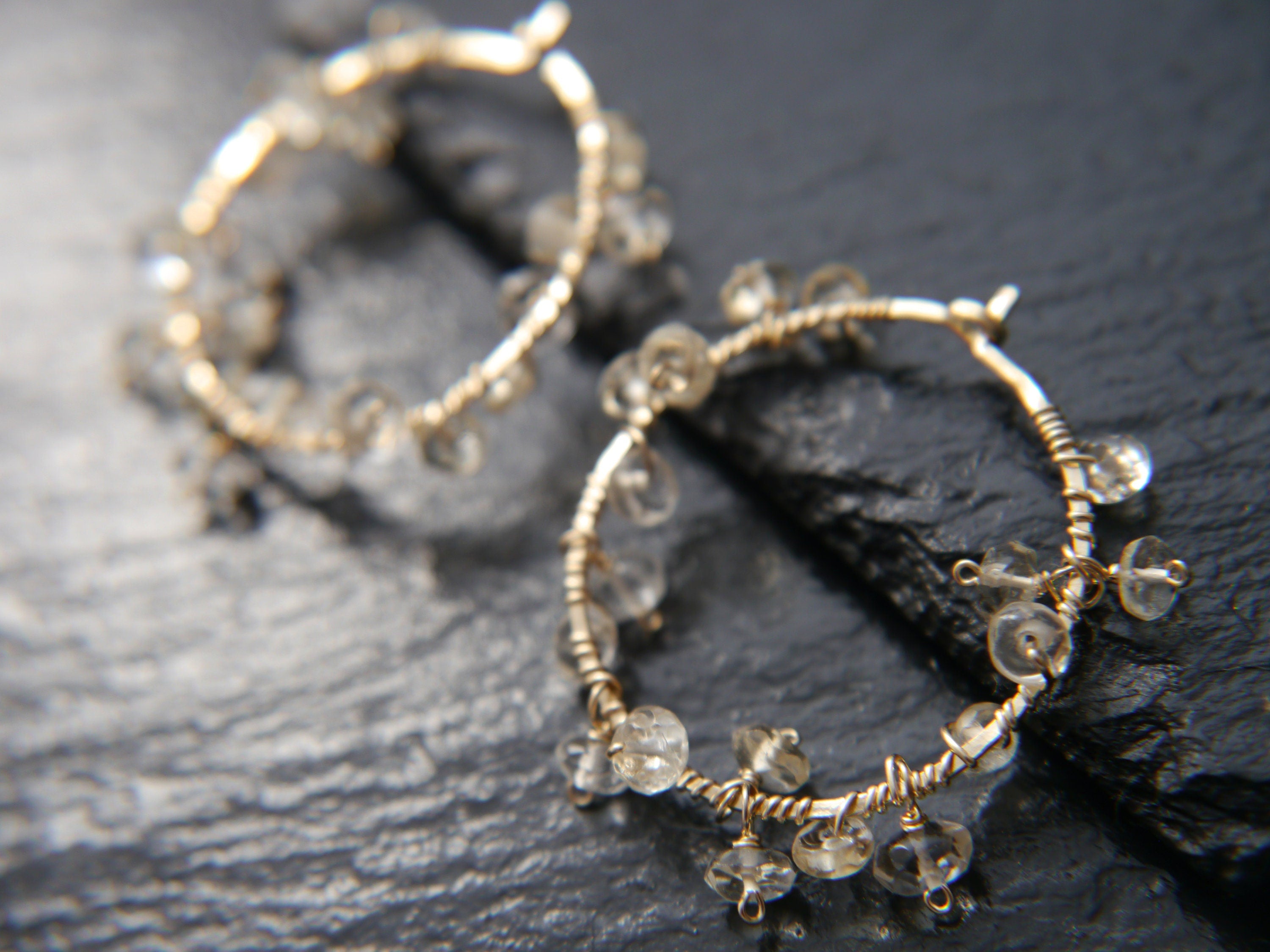 Citrine Floral Hoop Gemstone Earrings, 14K Gold Filled Boho Wedding Jewelry