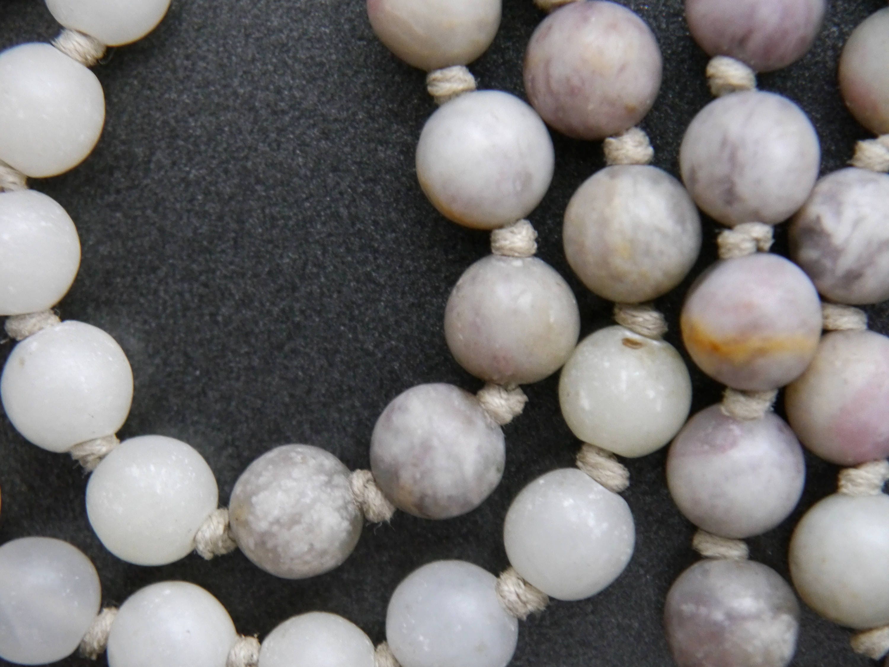 Lilac Stone, Snow Quartz, Tiger's Eye 108 Bead Mala, Hand-Knotted Meditation