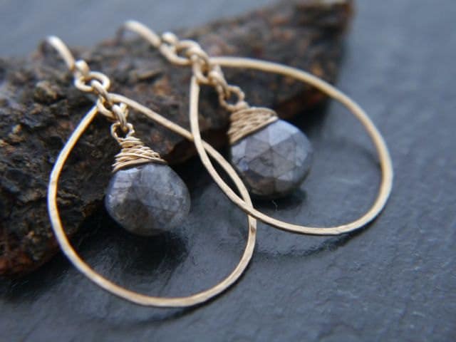 Labradorite Teardrop Dangle Gemstone Earrings, 14K Gold Filled Everyday Luxury