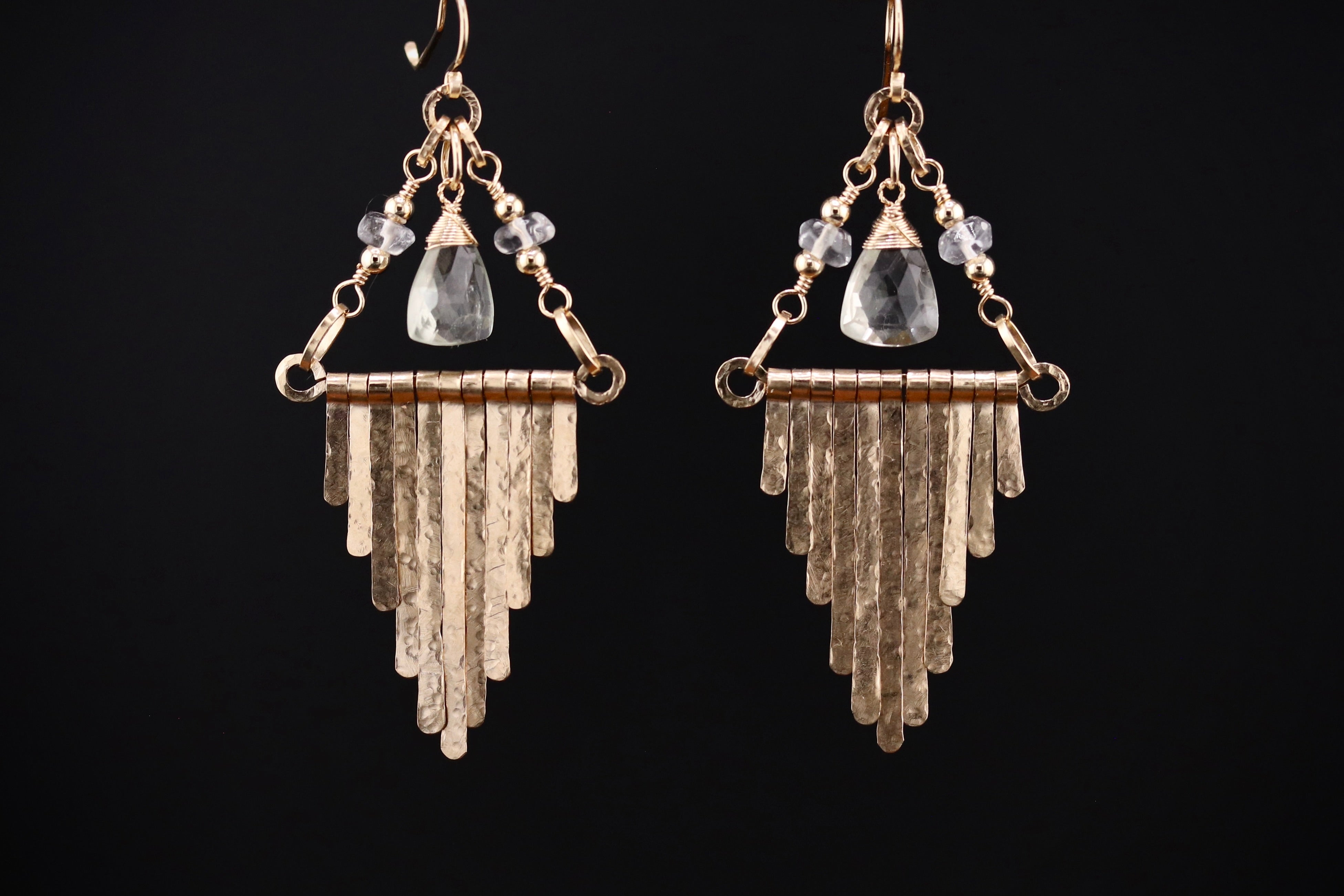 CUSTOM BRENDA KUNZ Gold Filled Art Deco Fringe Earrings Green Amethyst