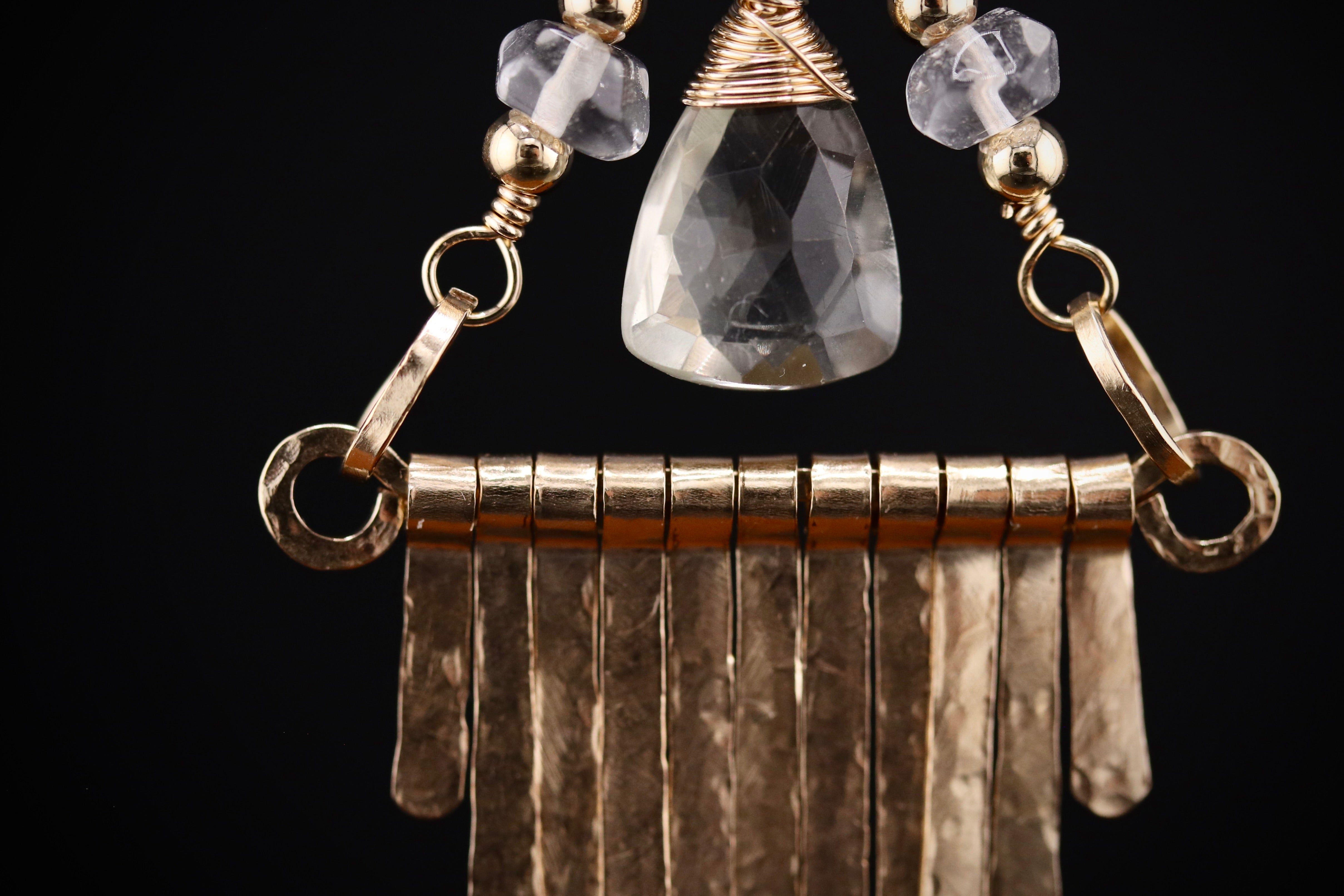 CUSTOM BRENDA KUNZ Gold Filled Art Deco Fringe Earrings Green Amethyst