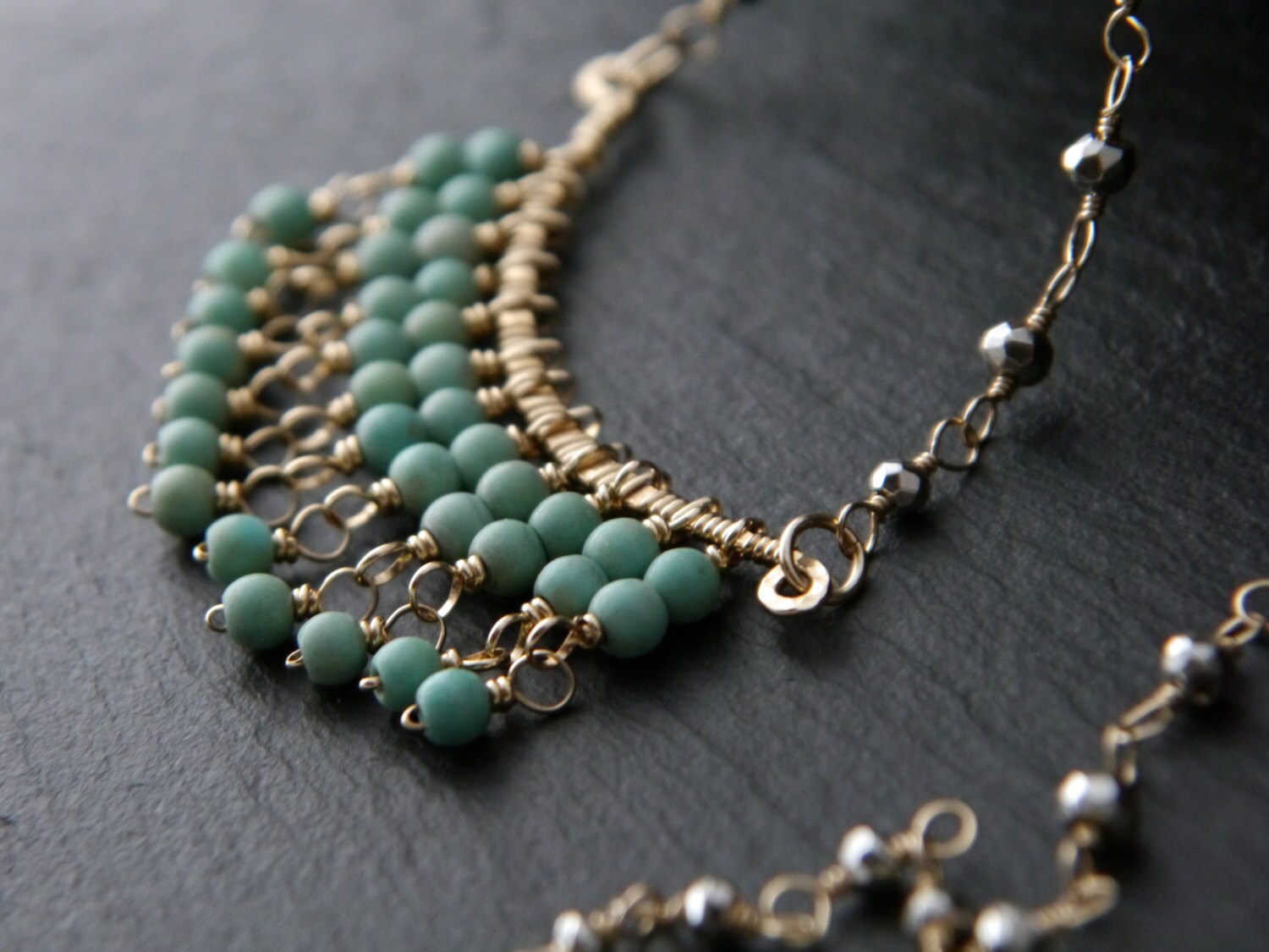 Turquoise Magnesite Tassel Gemstone Necklace, 14K Gold Filled Boho Jewelry