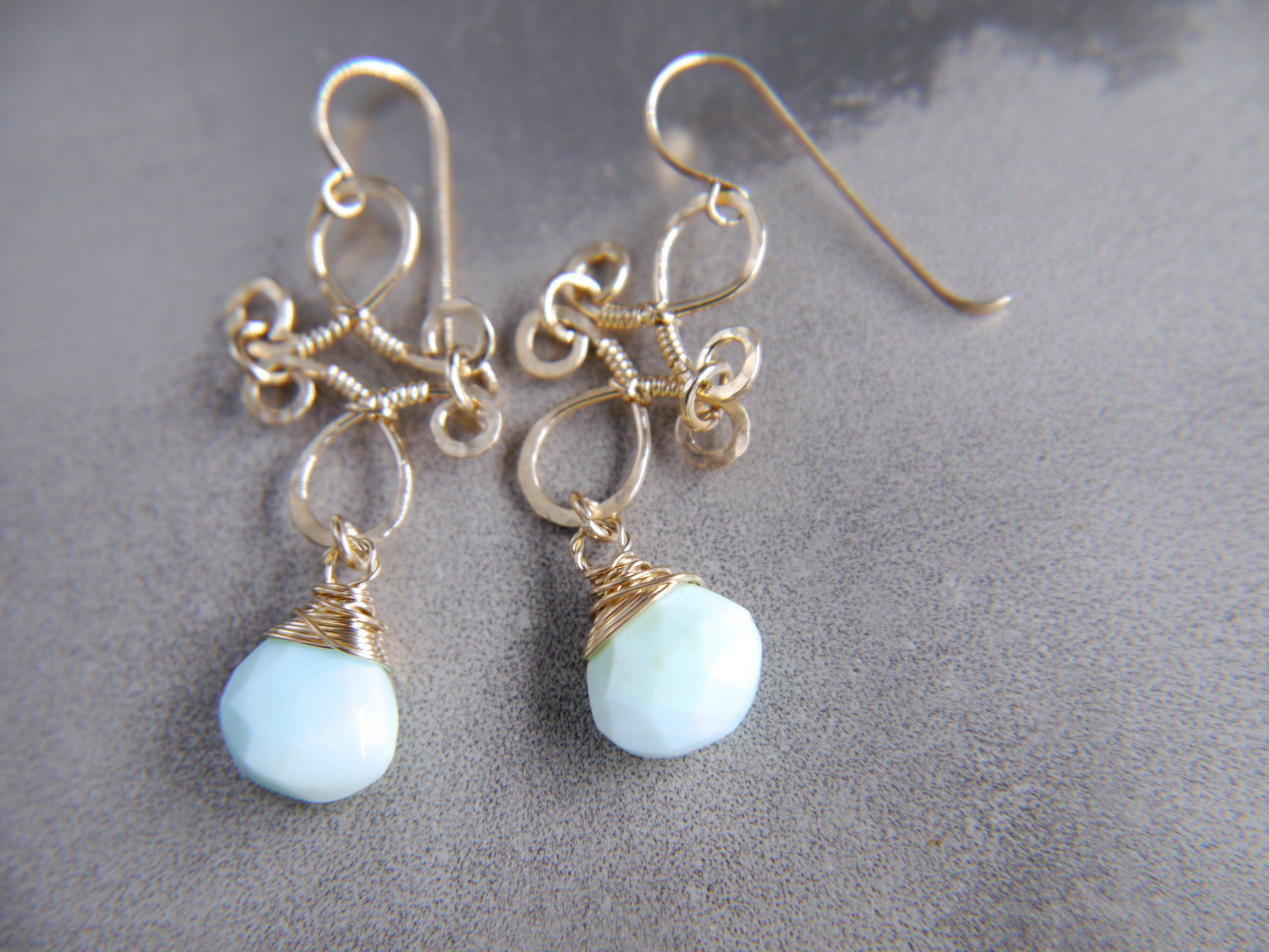 Blue Opal Chandelier Gemstone Earrings, 14K Gold Filled Something Blue
