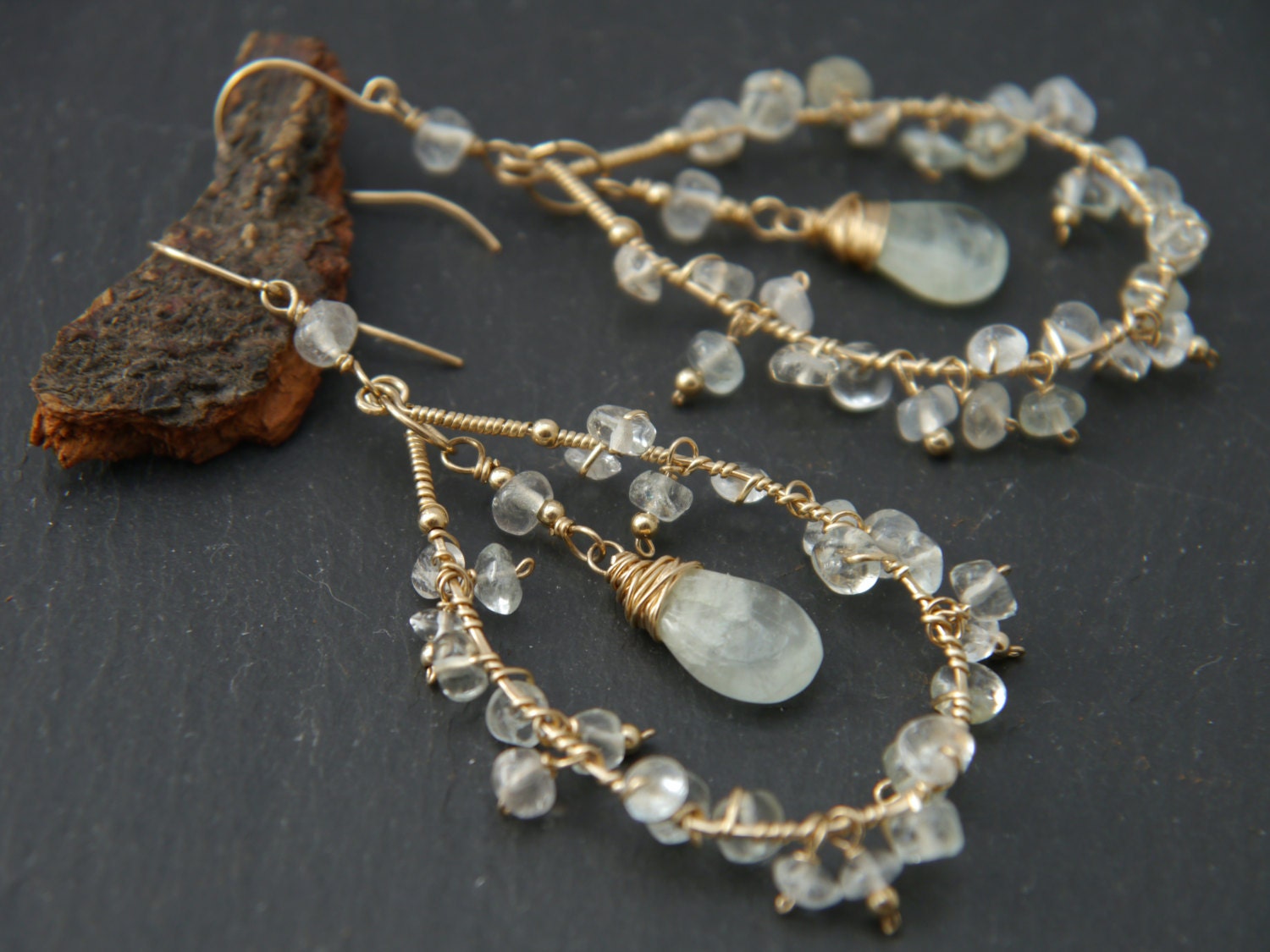 Aquamarine Floral Chandelier Earrings, 14K Gold Filled Garden Wedding Dangle