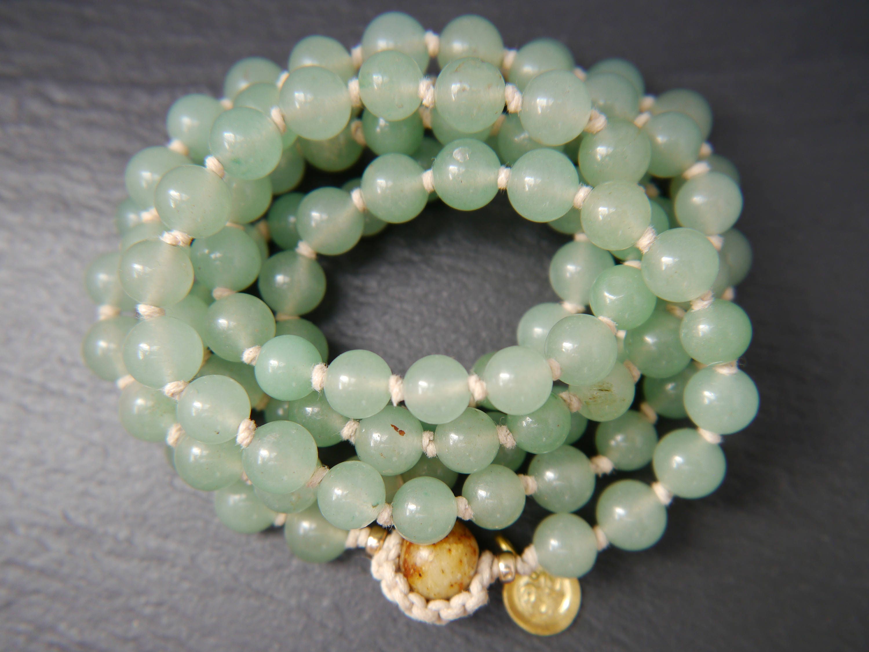 Green Aventurine 108 Mala Bead , Wrap, Hand Knotted Tibetan Prayer Beads