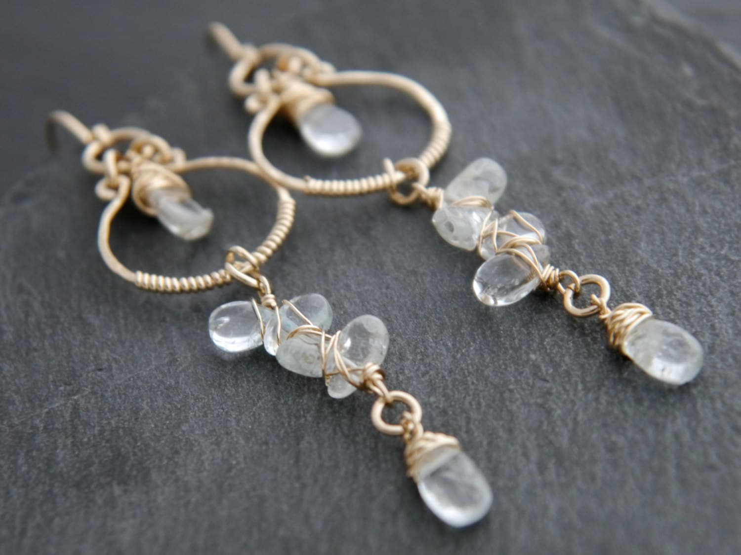 Aquamarine Long Dangle Earrings, 14K Gold Filled Linear Drop, Bridal Jewelry