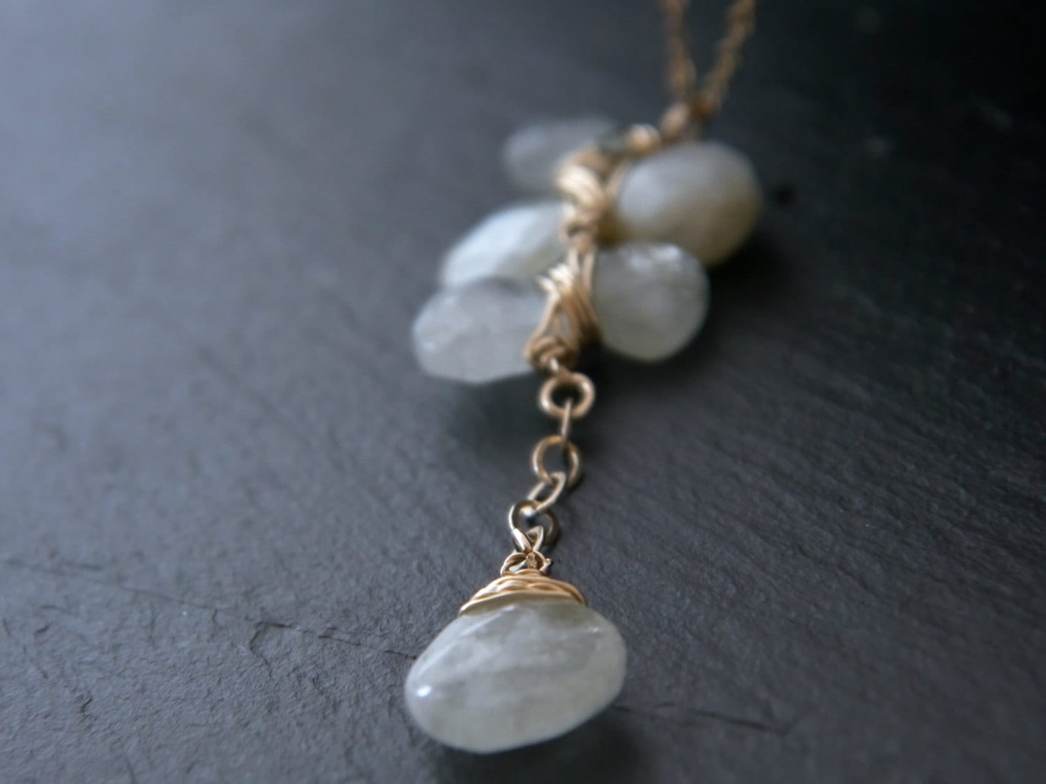 Aquamarine Lariat Y Pendant Gemstone Necklace, 14K Gold Filled Bohemian Bride