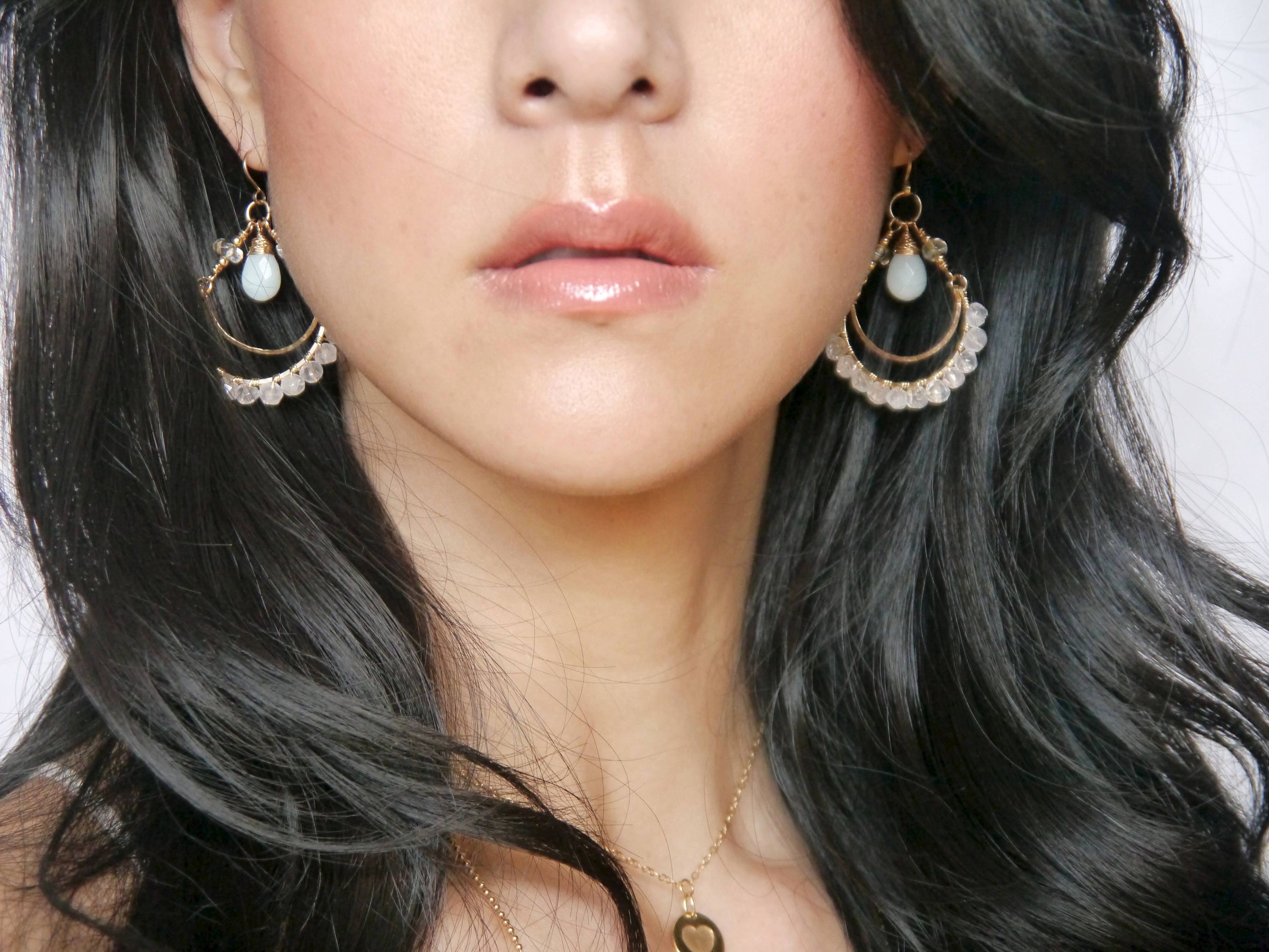 Rose Quartz Amazonite Chandelier Gemstone Earrings, 14K Gold Filled Boho Chic