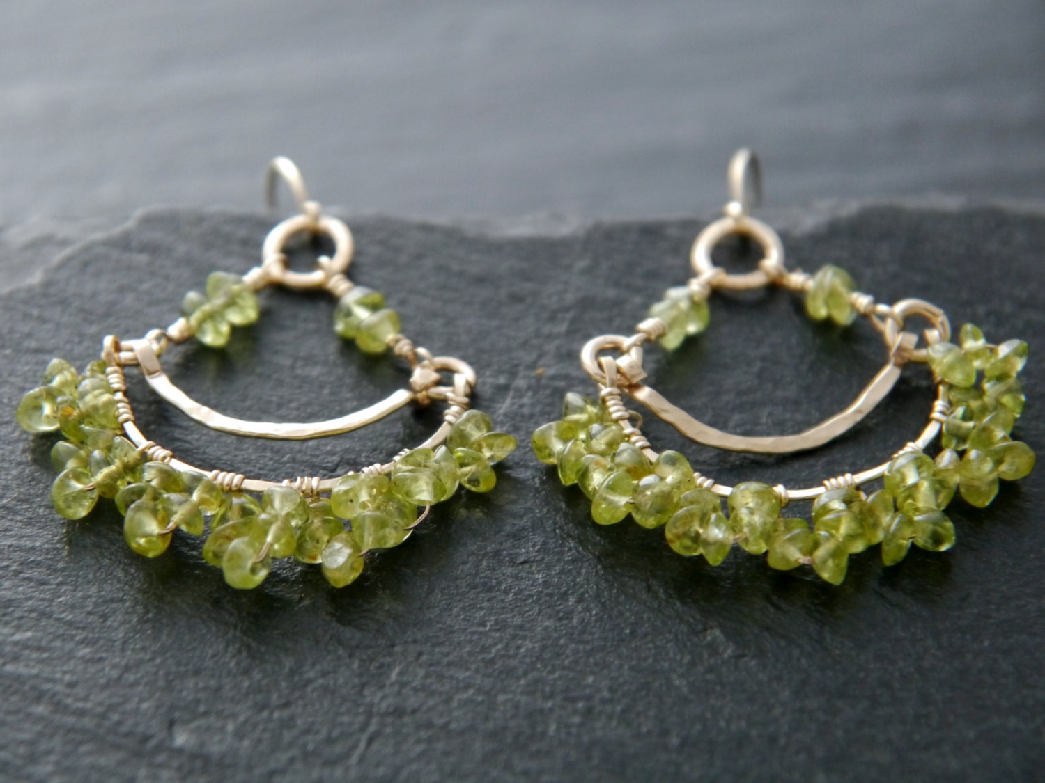 Peridot Chandelier Nature Inspired Gemstone Earrings, 14K Gold Filled Garden Wedding