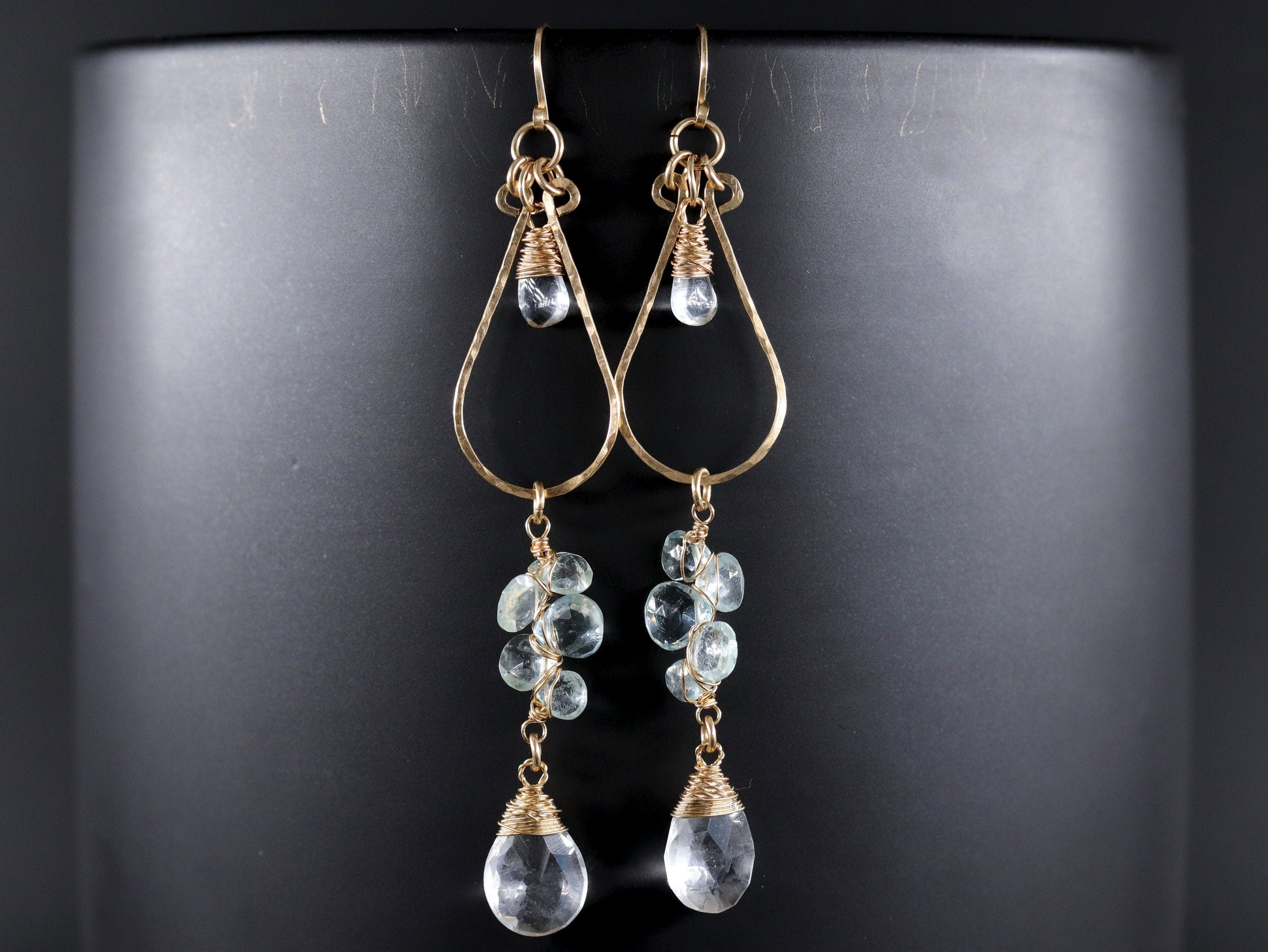 Aquamarine Quartz Chandelier Gemstone Earrings, 14K Gold Filled Ethereal Bride