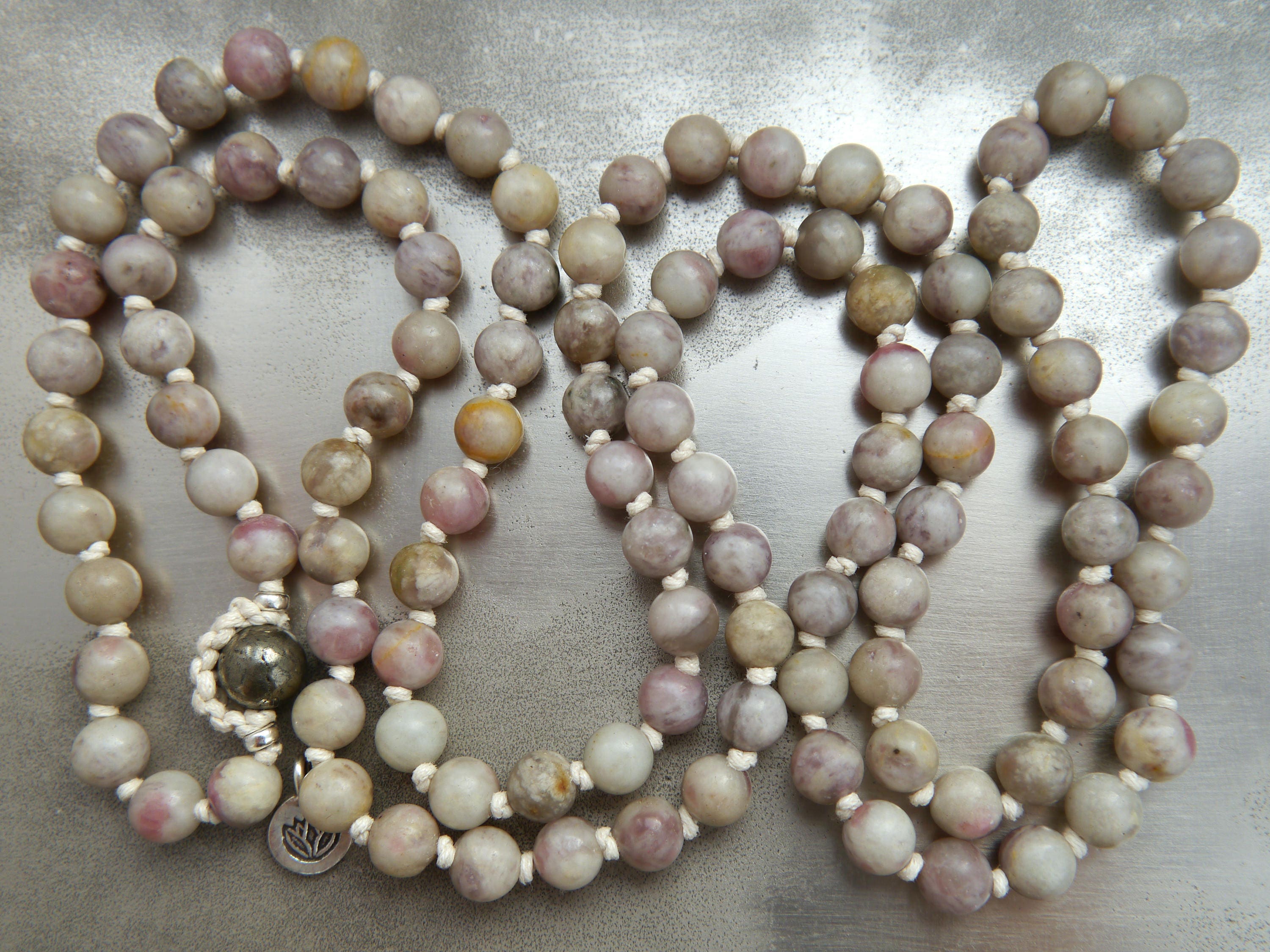 Lilac Stone 108 Mala Bead , Wrap, Hand Knotted Tibetan Prayer Beads