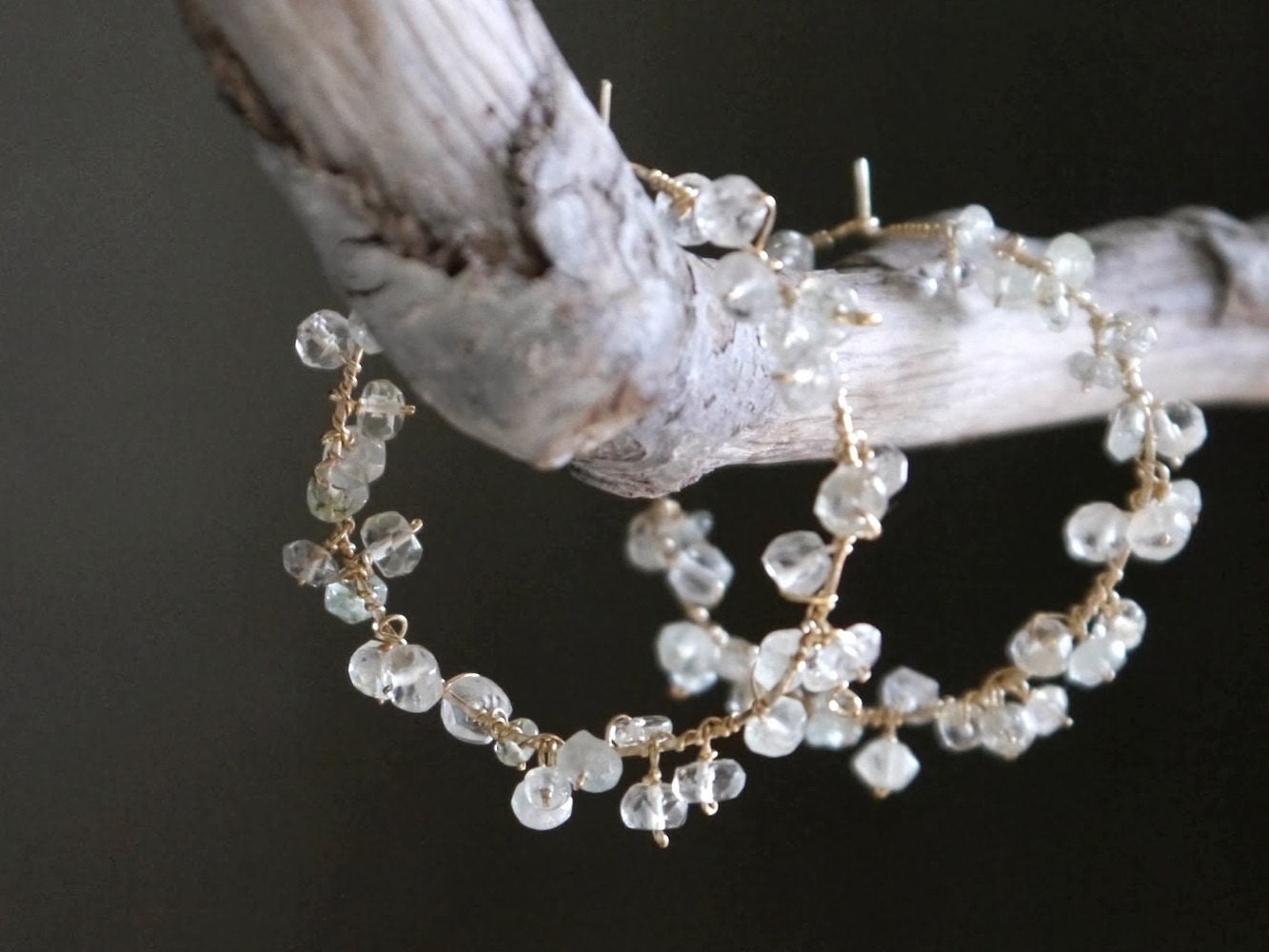 Boho Aquamarine Hoop Gemstone Earrings, 14K Gold Filled Coastal Wedding