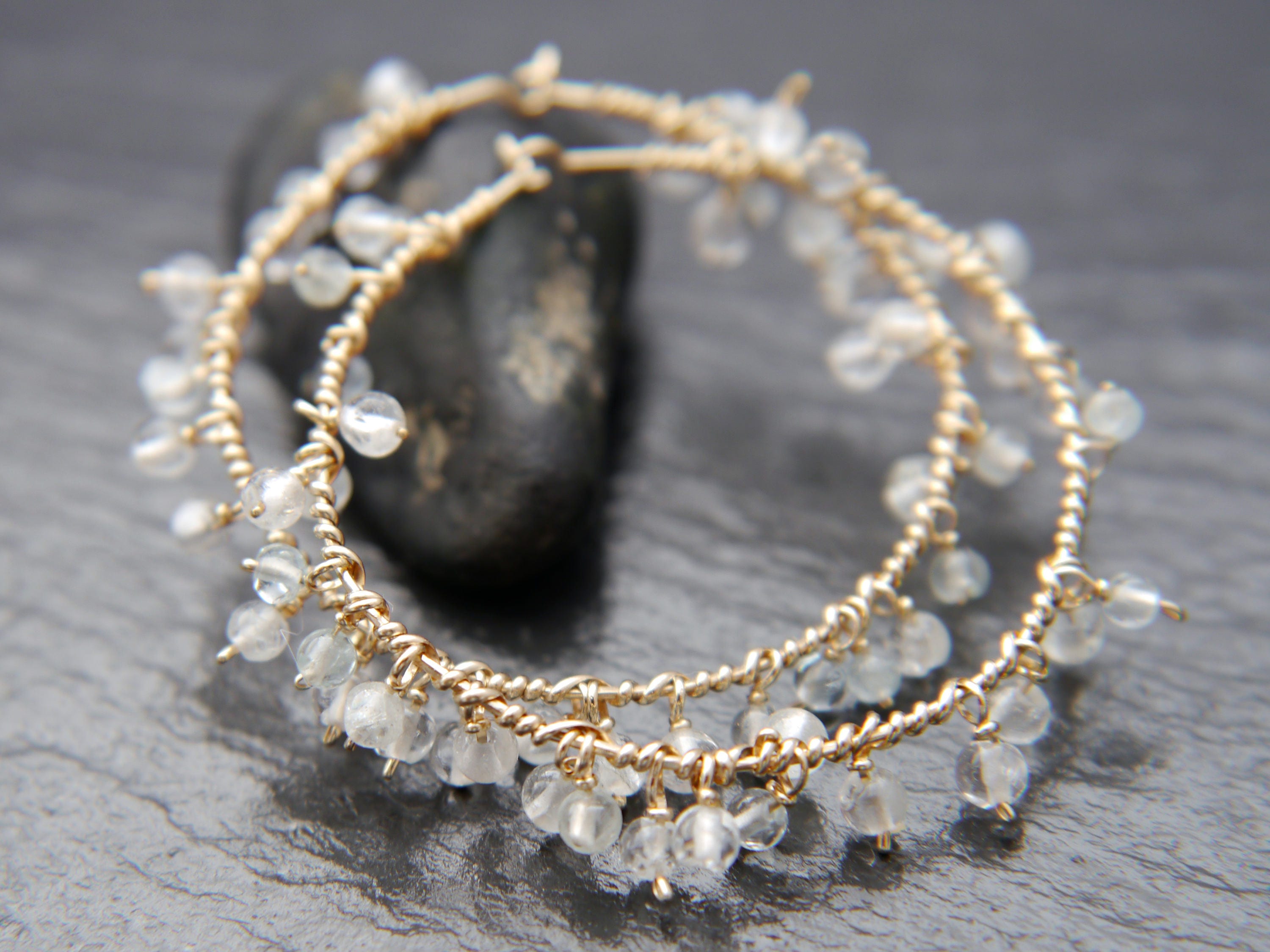 Aquamarine Floral Hoop Gemstone Earrings, 14K Gold Filled Something Blue