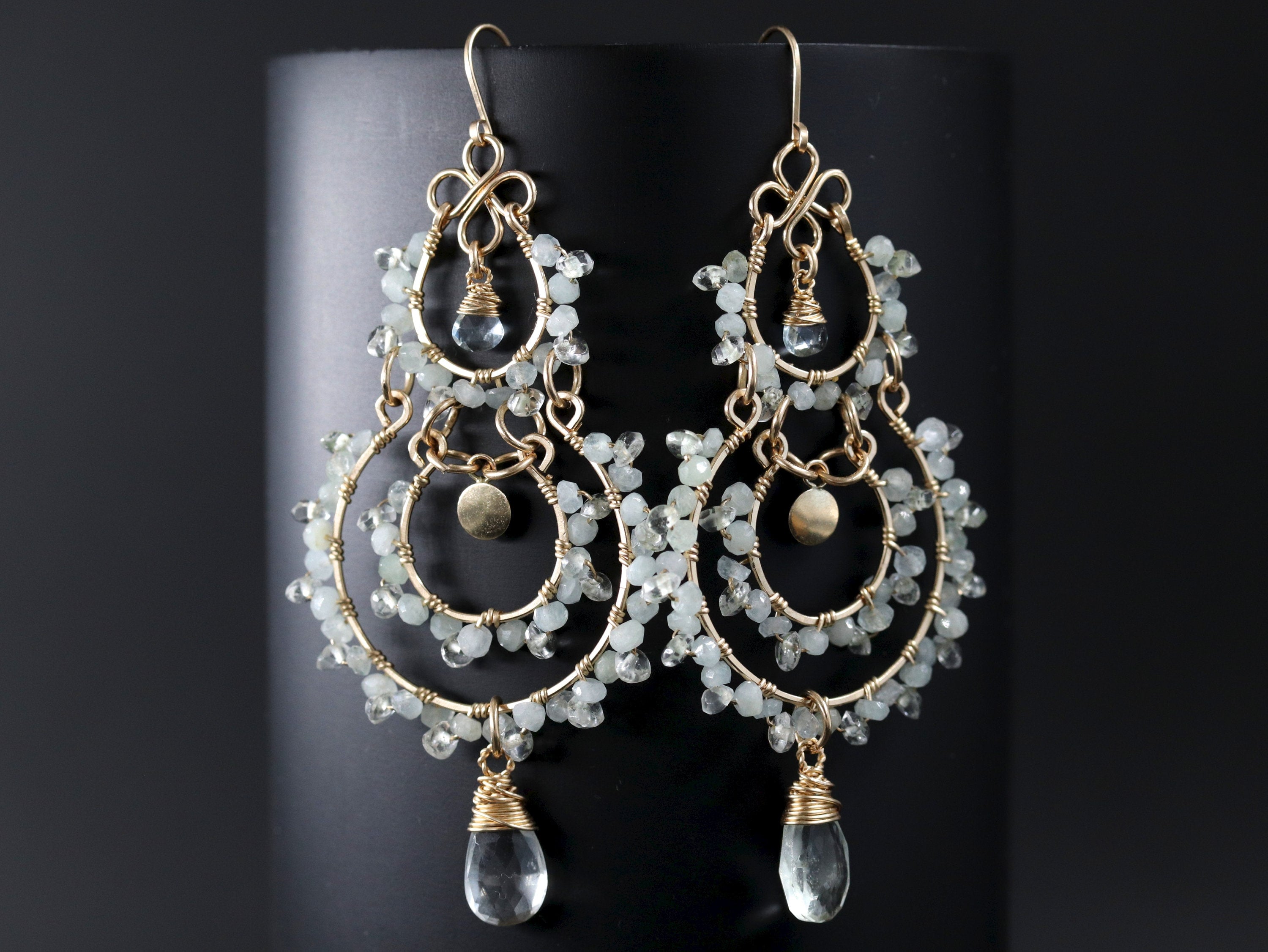 Aquamarine Bridal Chandelier Earrings, 14K Gold Filled Wedding Dangle, Elegant Bridal Jewelry
