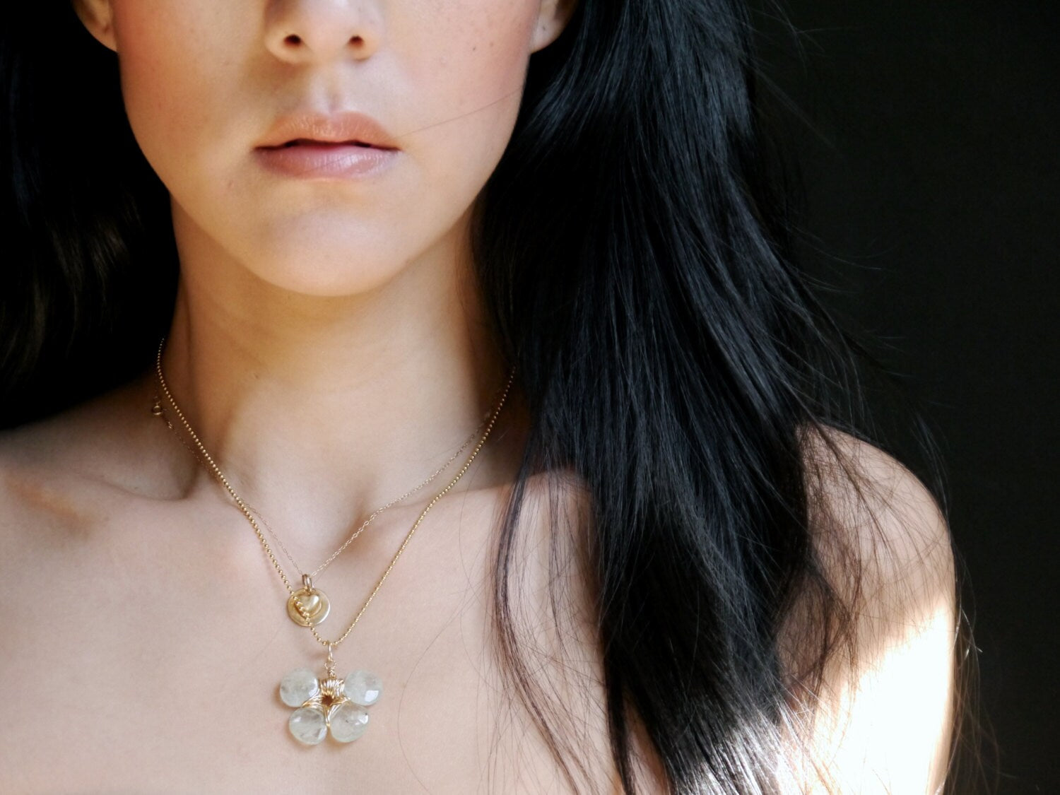 Aquamarine Clover Pendant Gemstone Necklace, 14K Gold Filled