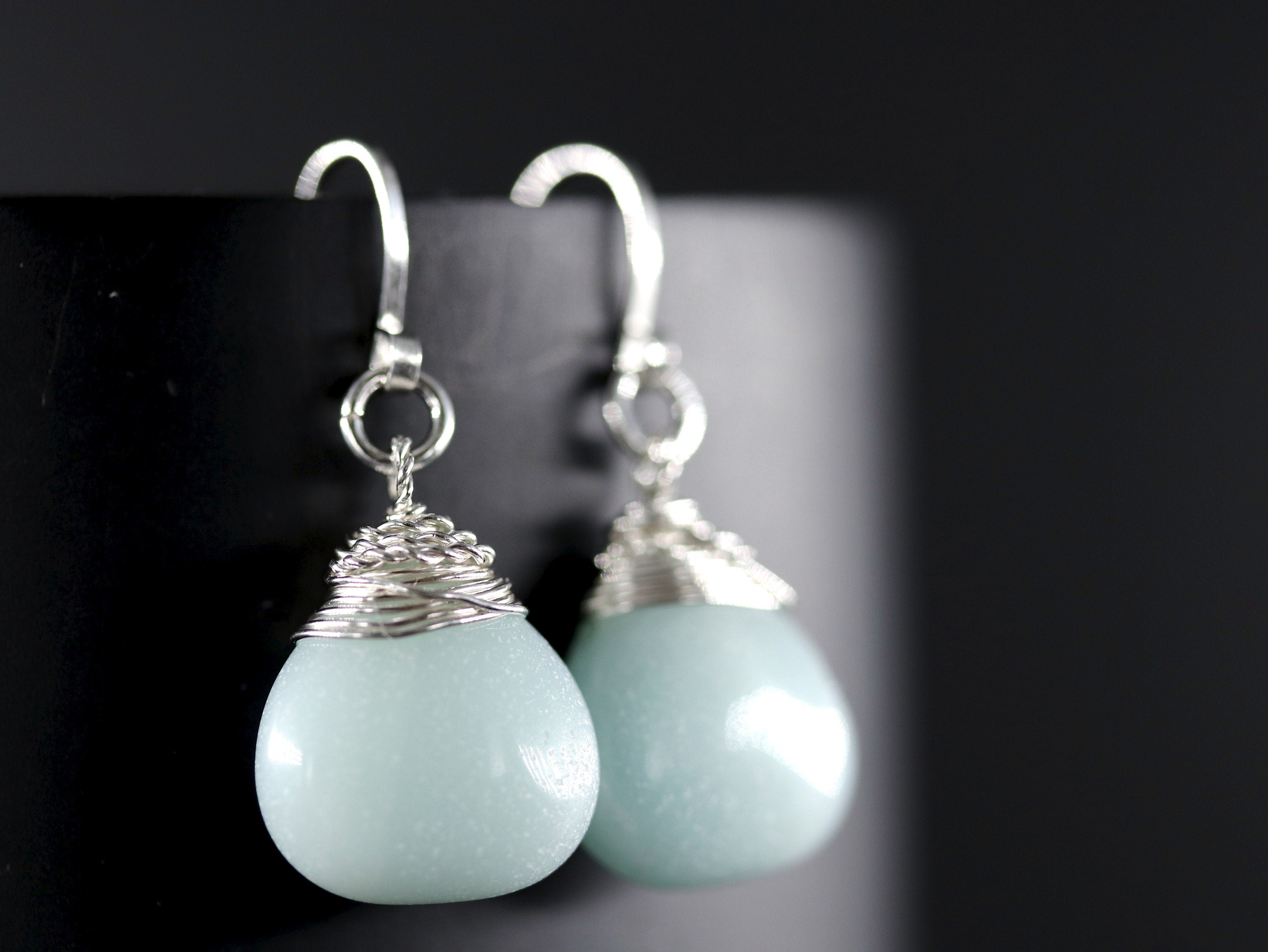 Amazonite Teardrop Gemstone Earrings, Sterling Silver Something Blue