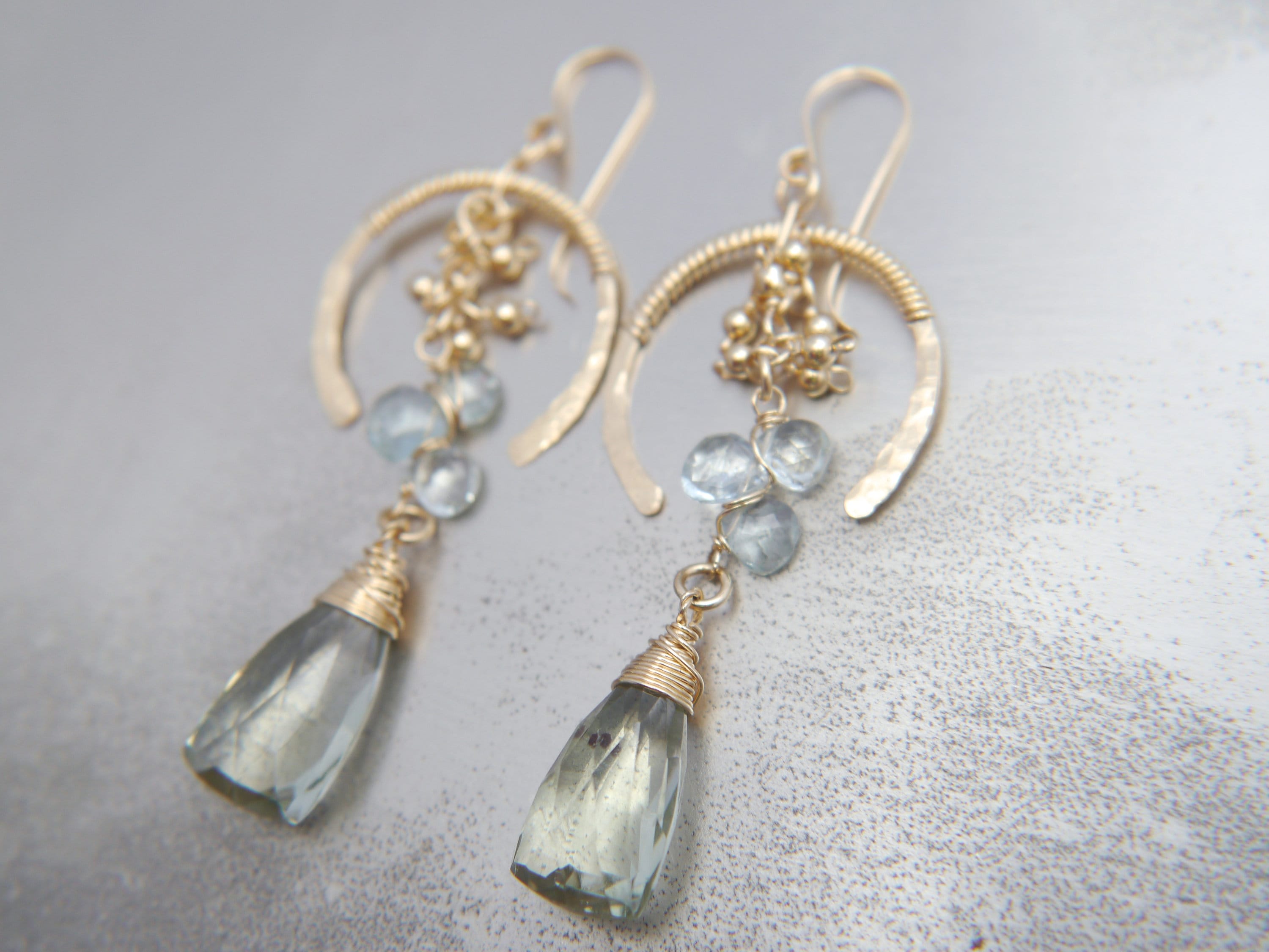 Green Amethyst Chandelier Gemstone Earrings, 14K Gold Filled Elegant Bridal