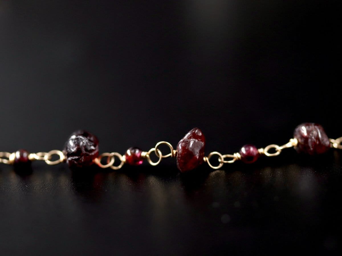Garnet Rosary Chain Gemstone Necklace, 14K Gold Filled