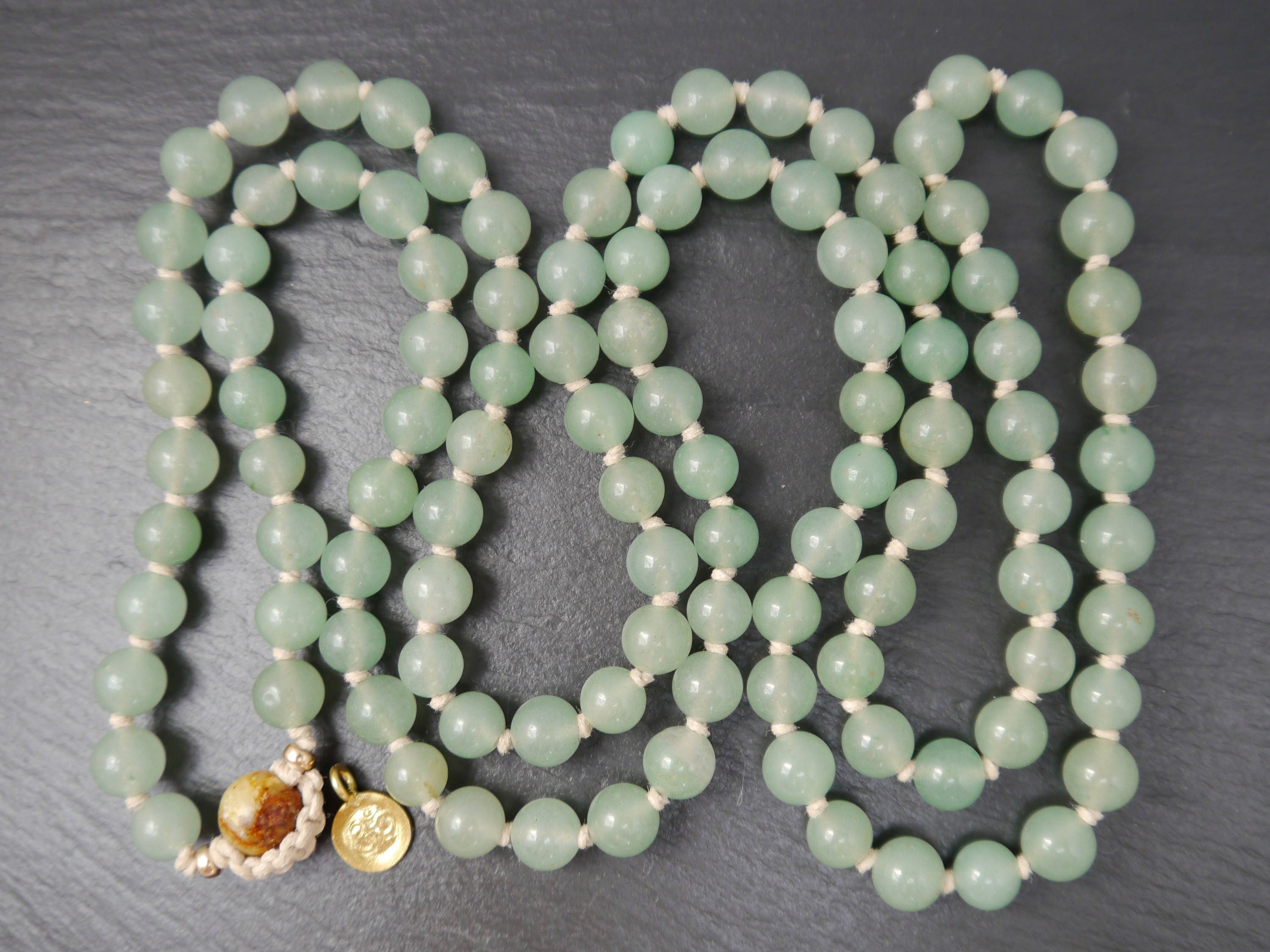 Green Aventurine 108 Mala Bead , Wrap, Hand Knotted Tibetan Prayer Beads
