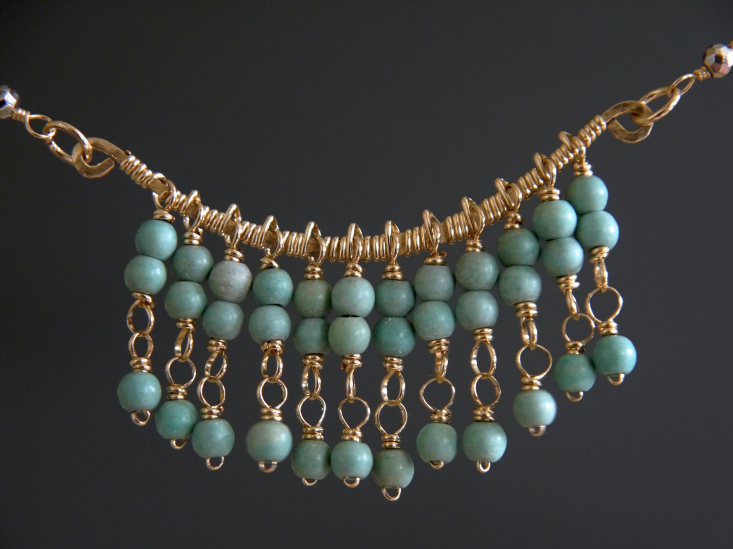 Turquoise Magnesite Tassel Gemstone Necklace, 14K Gold Filled Boho Jewelry