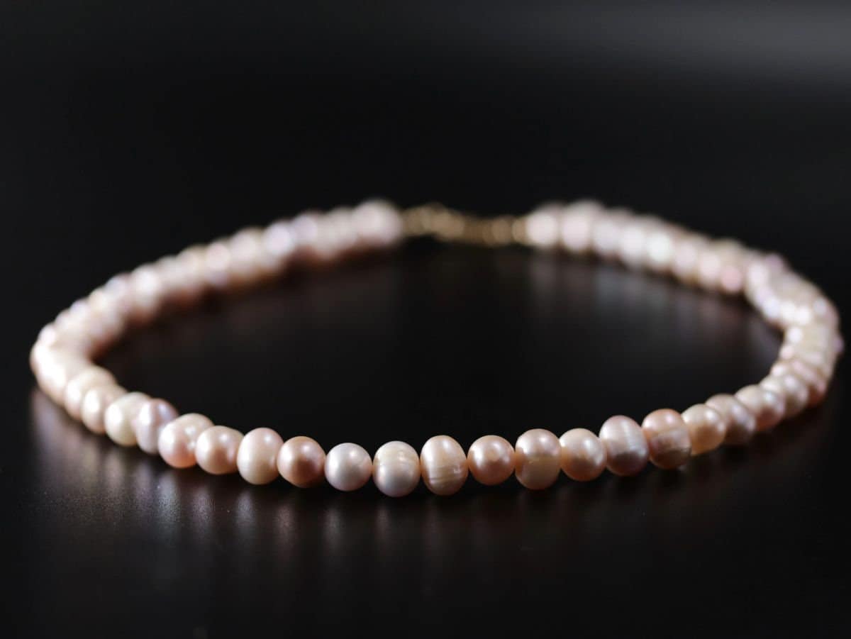Pink Freshwater Pearl Strand Gemstone Necklace, 14K Gold Filled, Bridal