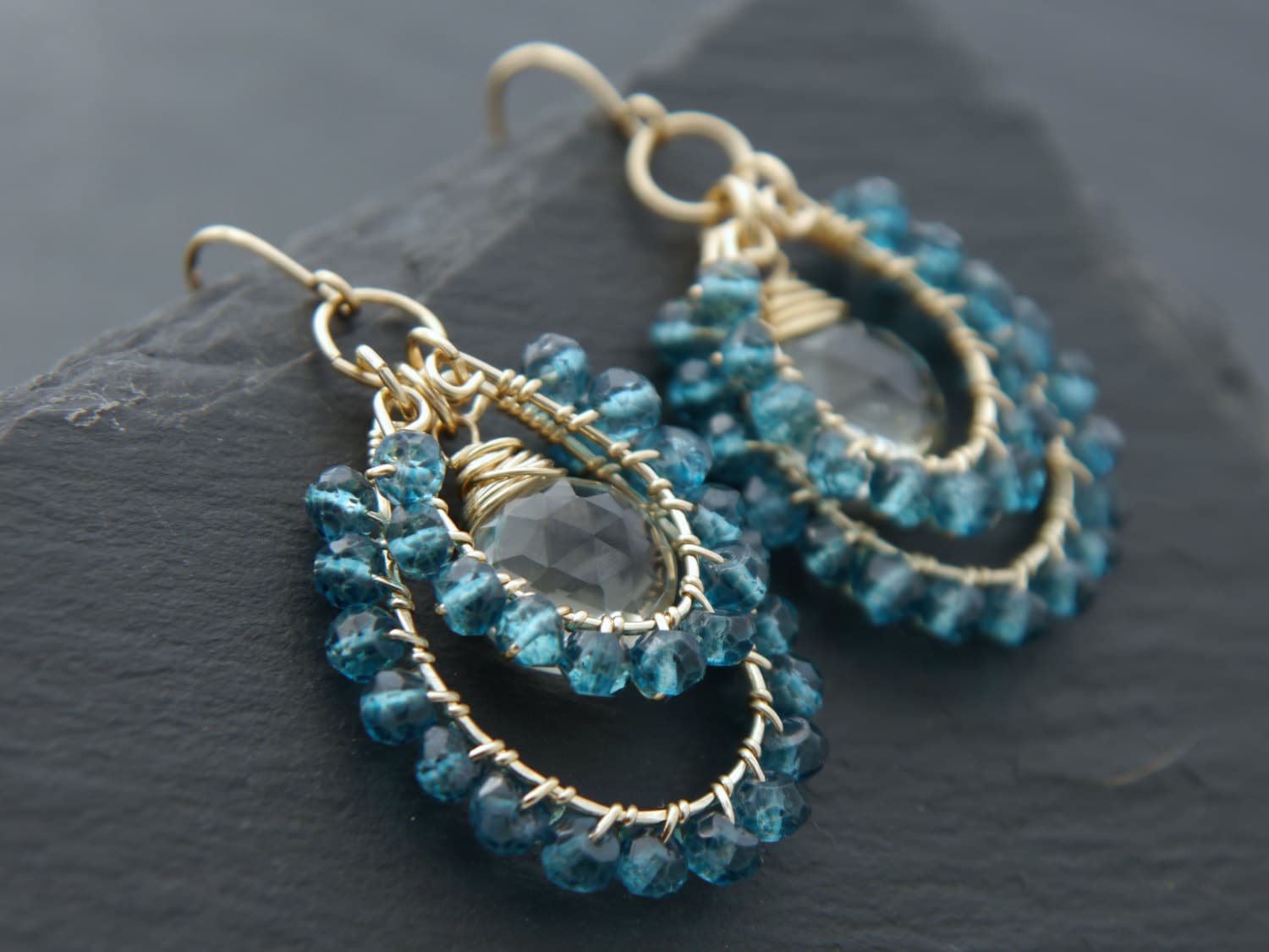 Apatite Green Amethyst Hoop Earrings, 14K Gold Filled Ocean Inspired Jewelry, Beach Wedding