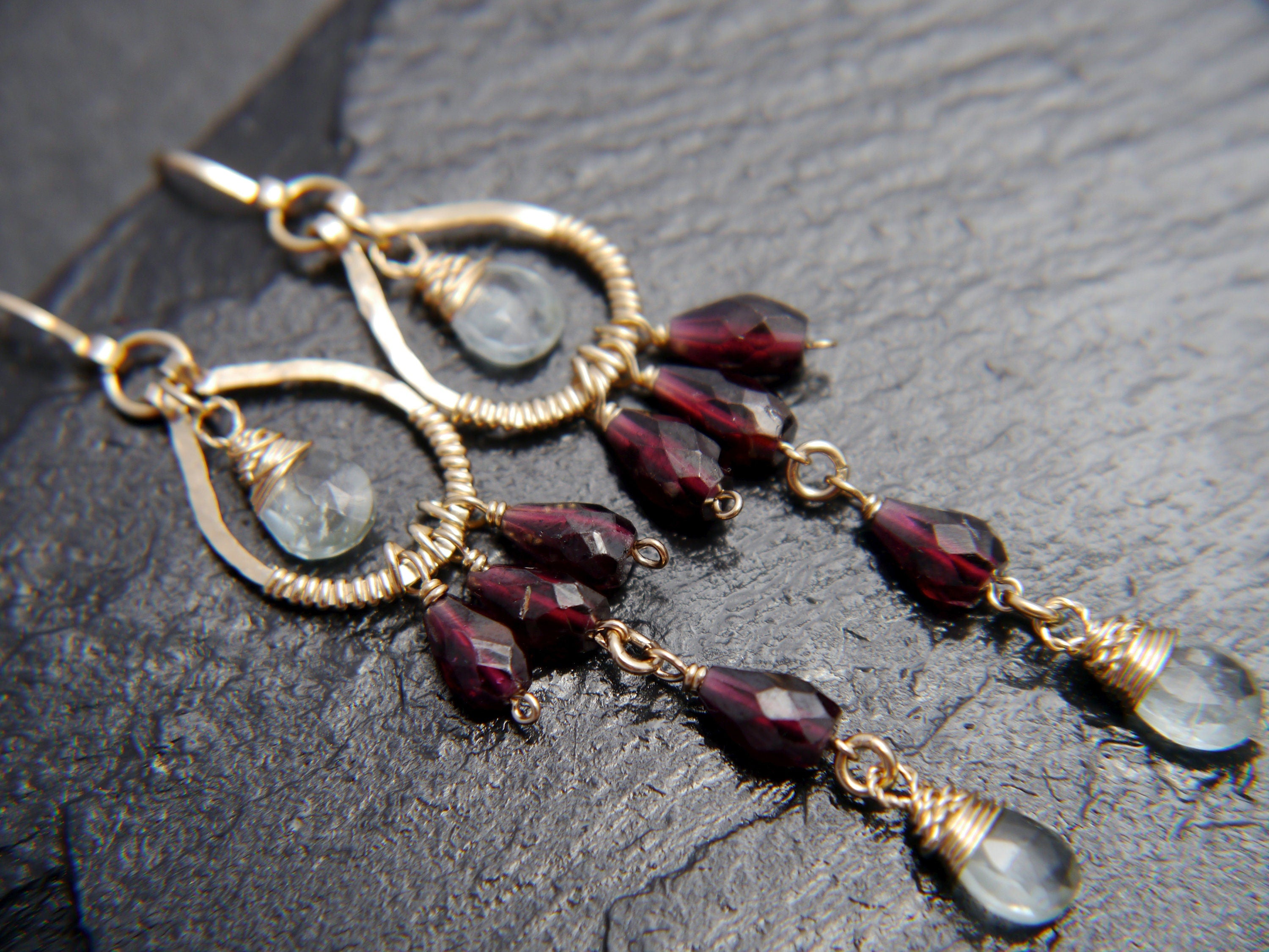 Aquamarine Boho Chandelier Earrings, 14K Gold Filled Fringe Dangle