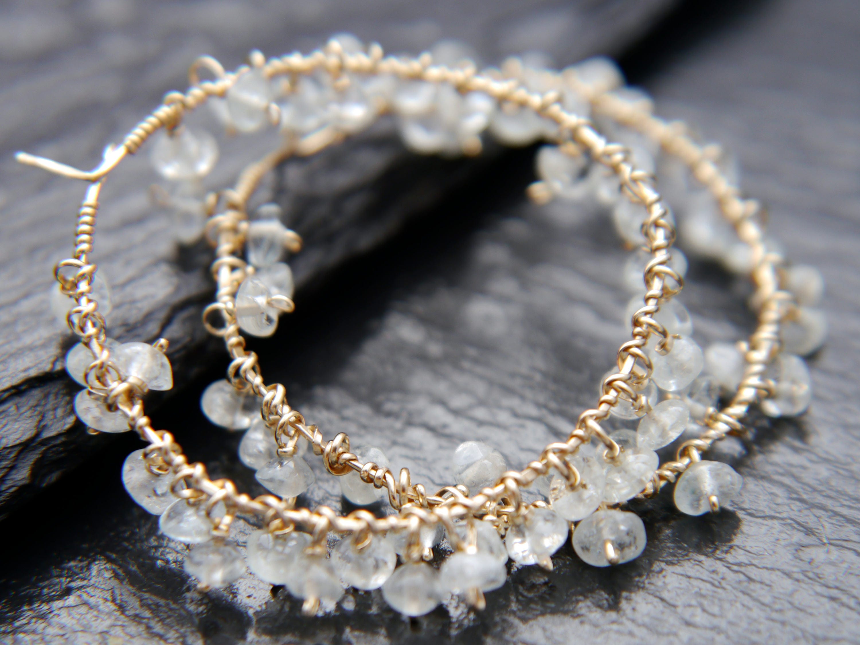 Aquamarine Floral Hoop Gemstone Earrings, 14K Gold Filled Boho Style
