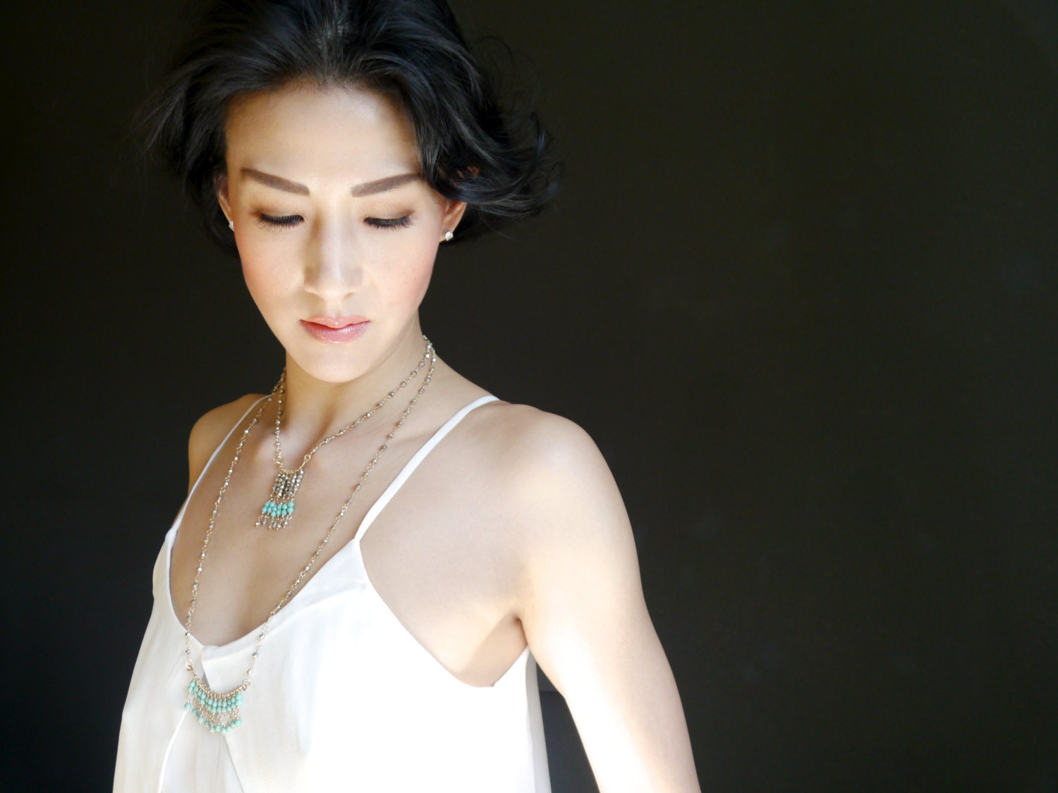 Turquoise Magnesite Tassel Gemstone Necklace, 14K Gold Filled Boho Jewelry
