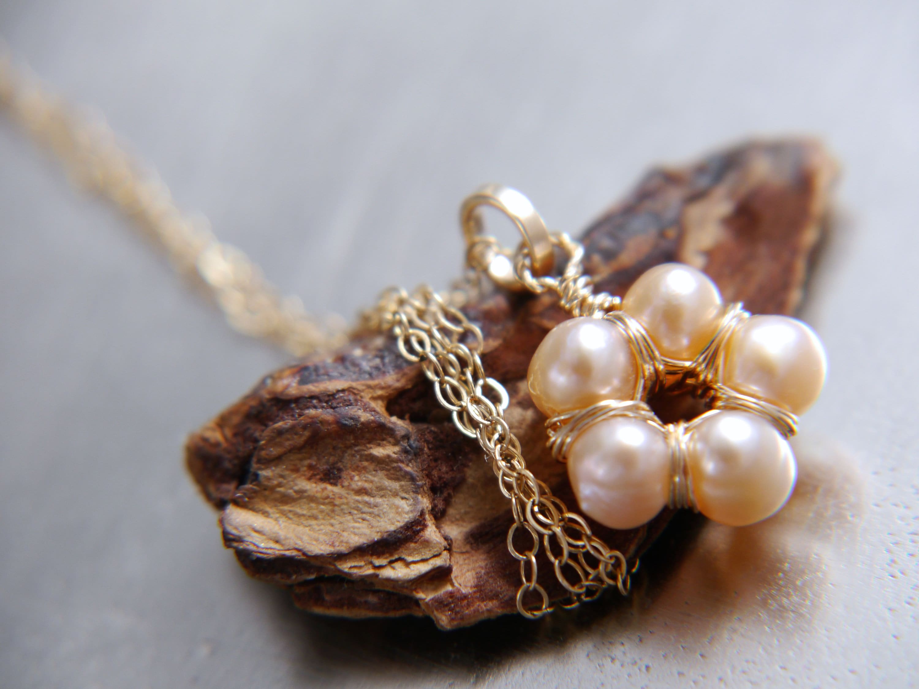 Freshwater Pearl Flower Pendant Gemstone Necklace, 14K Gold Filled, Nature Inspired Jewelry