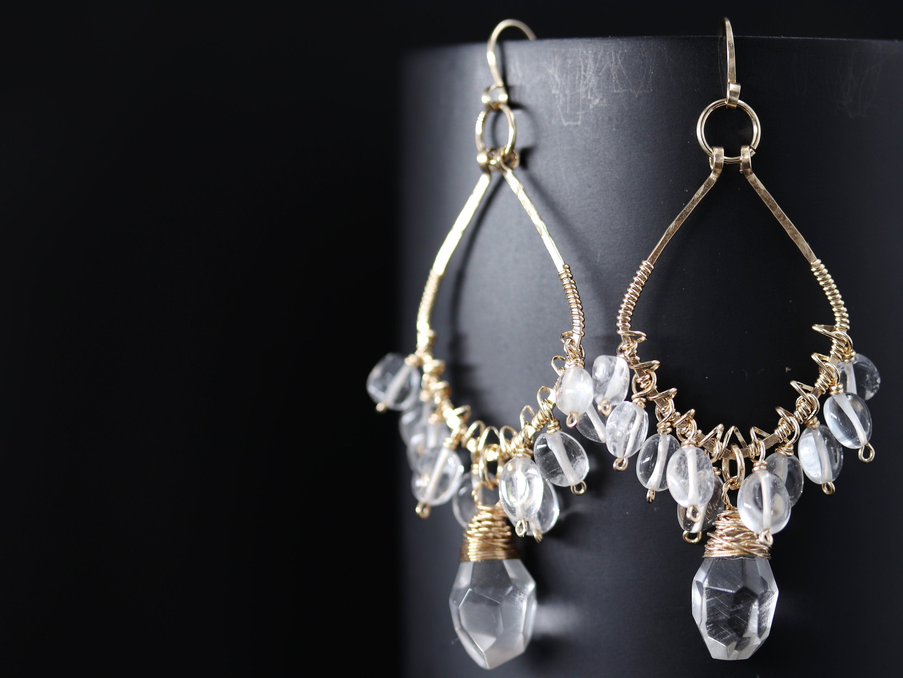 Clear Quartz Chandelier Gemstone Earrings, 14K Gold Filled Dangle Bridal