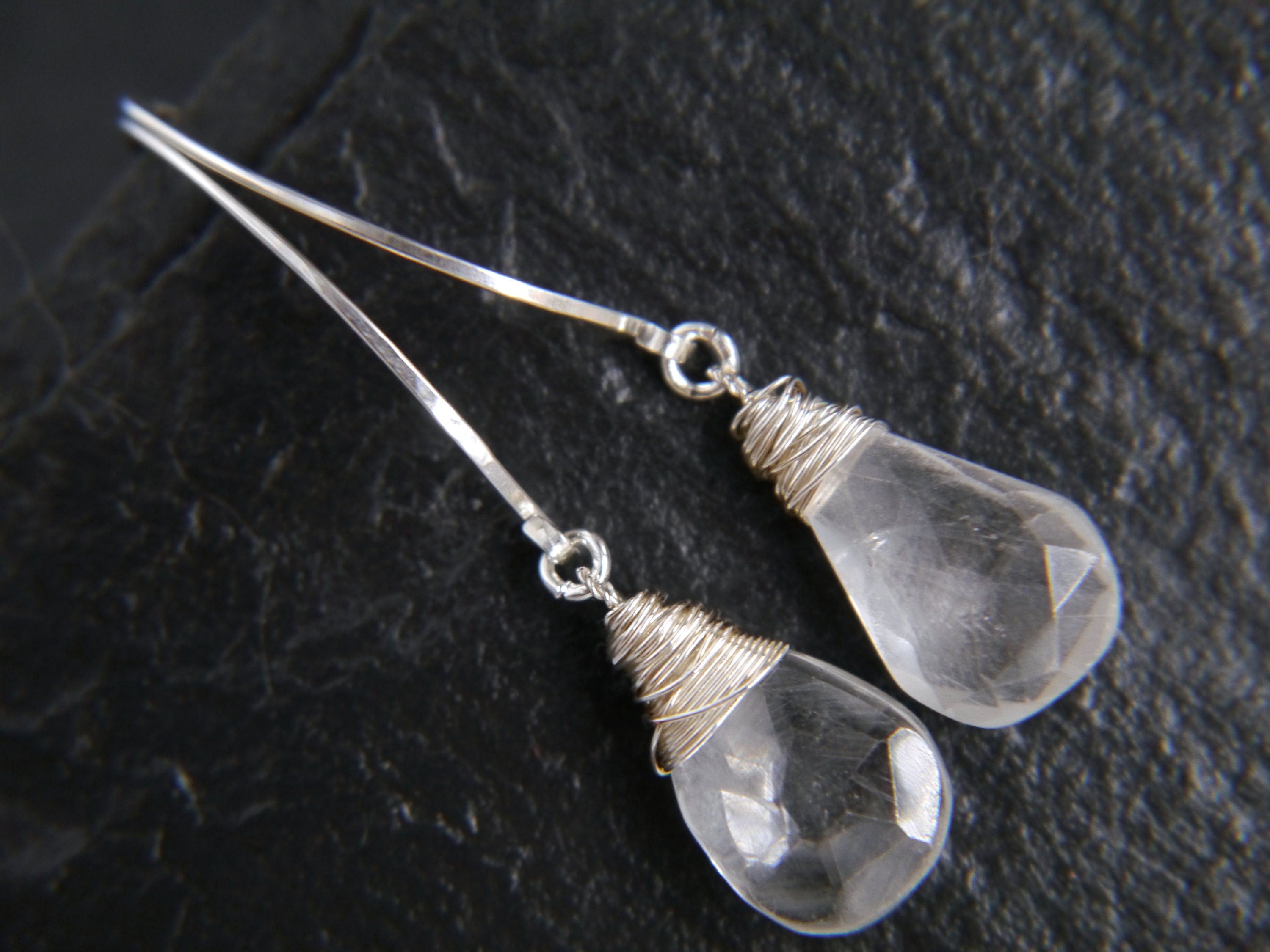 Clear Quartz Hoop Gemstone Earrings, Sterling Silver