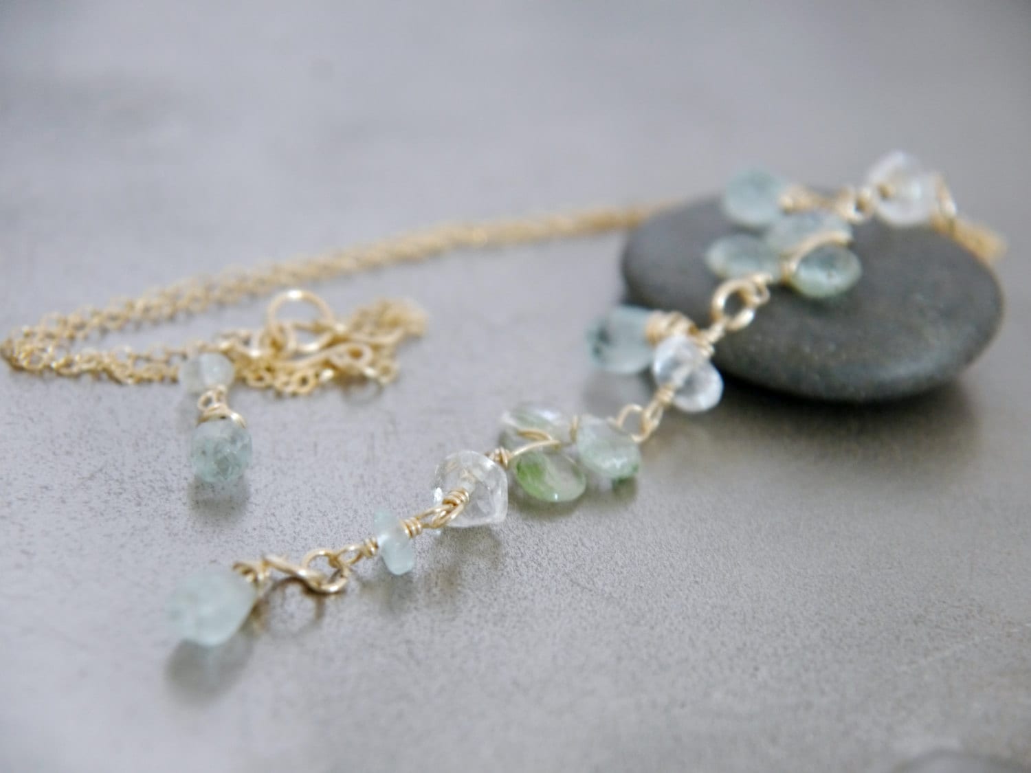 Aquamarine Waterfall Lariat Y Gemstone Necklace, 14K Gold Filled, Bridal