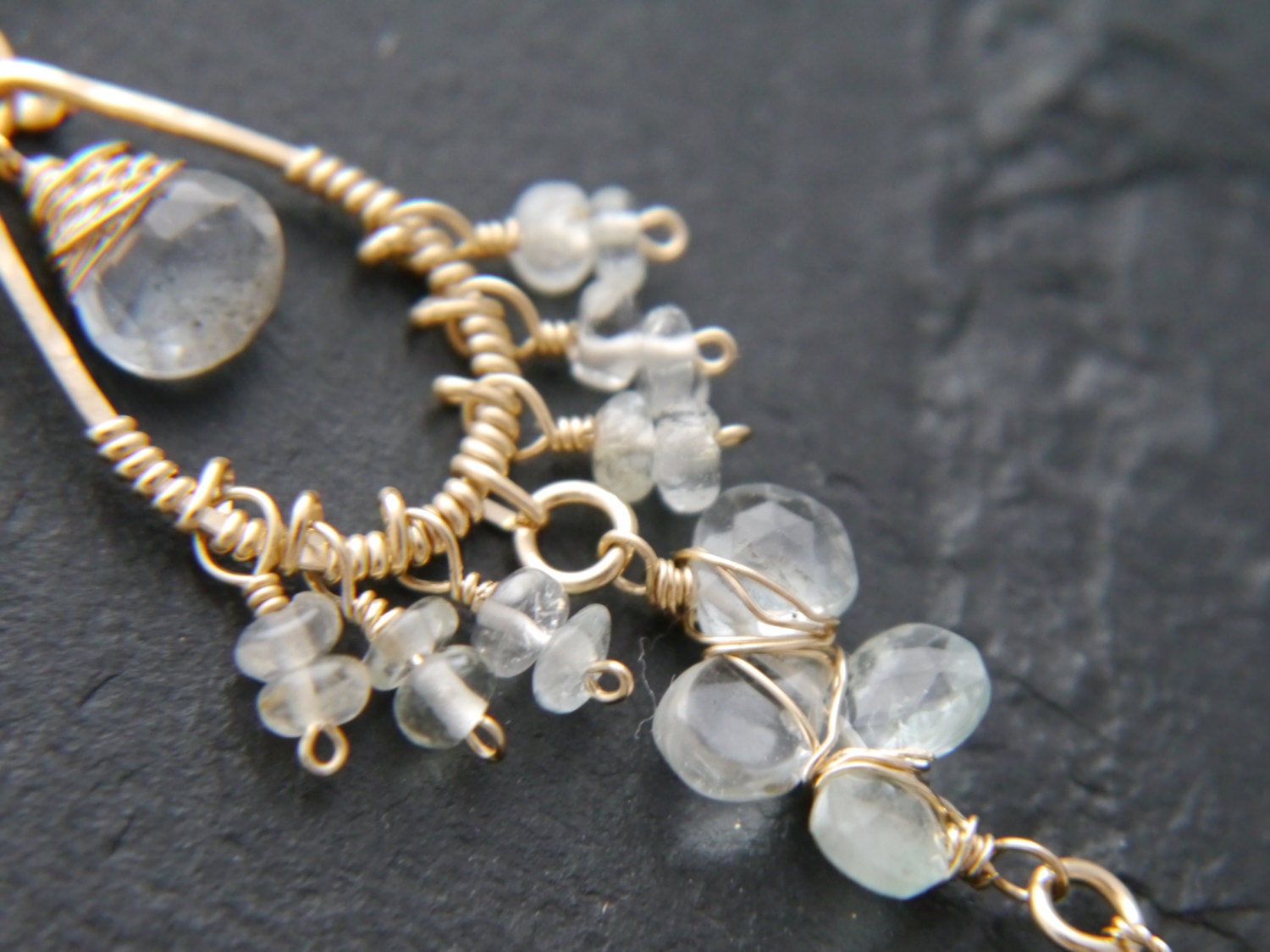 Aquamarine Floral Chandelier Earrings, 14K Gold Filled Elegant Dangle, Classic Bridal Jewelry