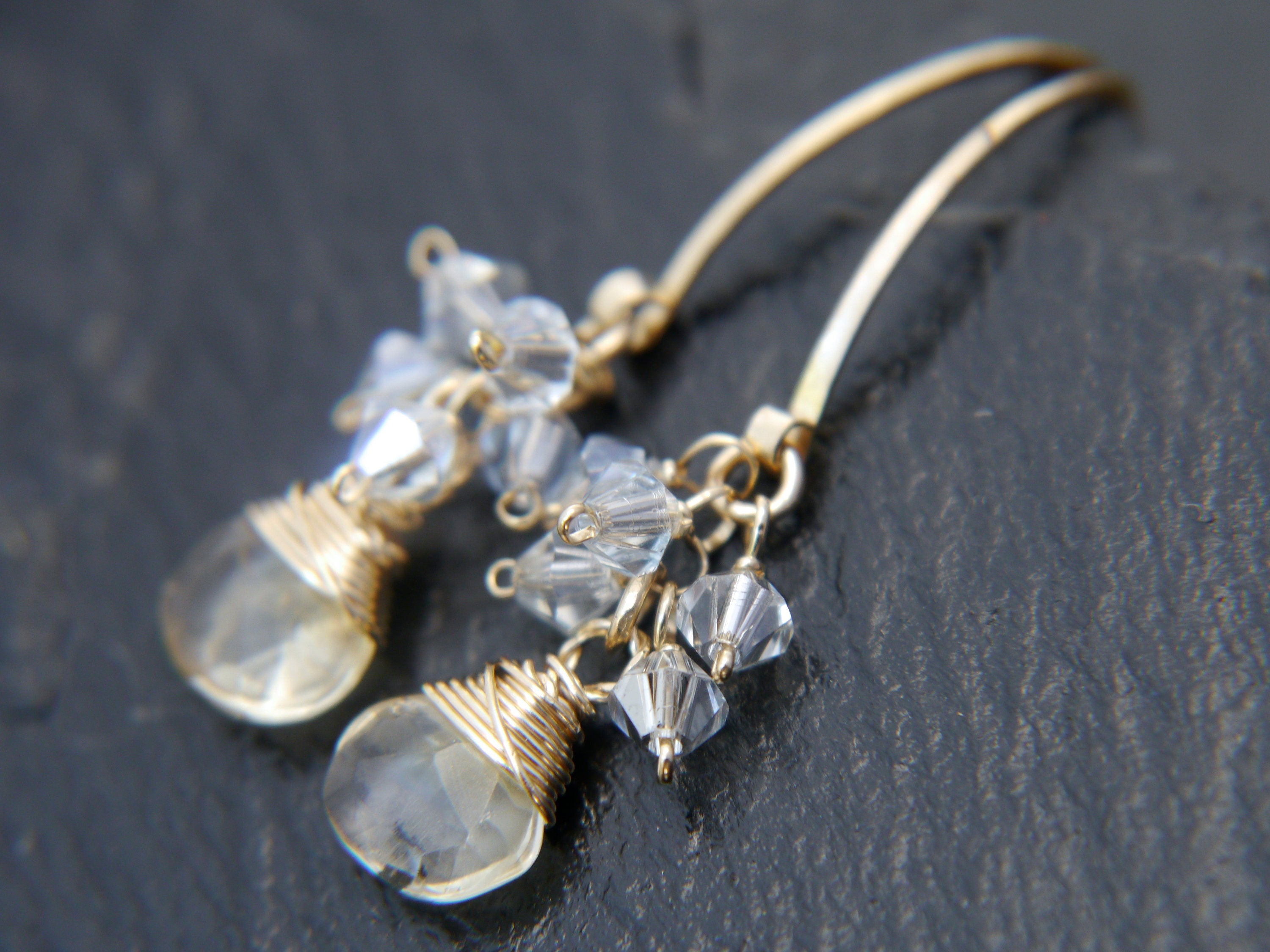 Citrine Teardrop Hoop Cluster Gemstone Earrings, 14K Gold Filled November Birthstone