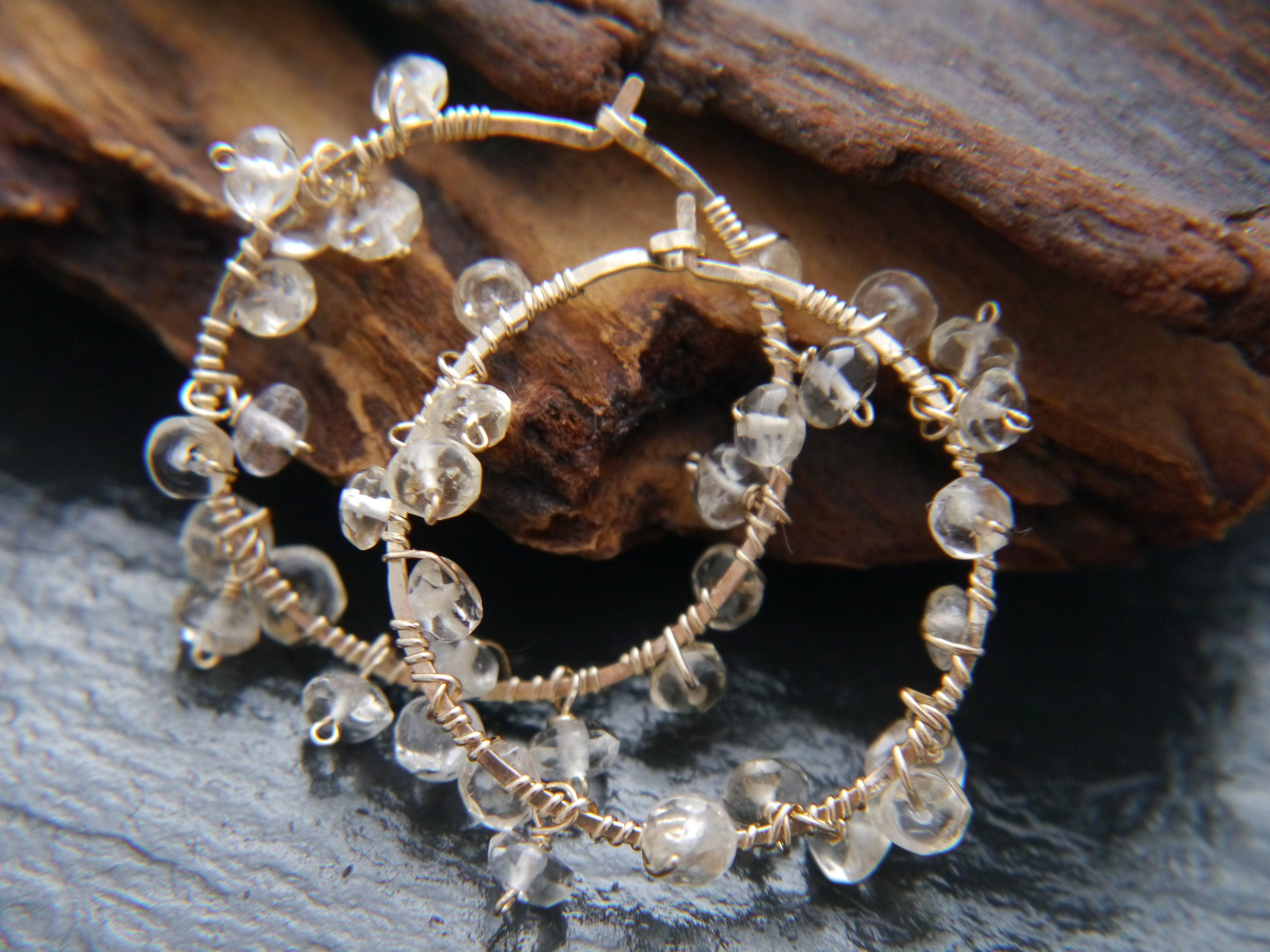 Citrine Floral Hoop Gemstone Earrings, 14K Gold Filled Boho Wedding Jewelry