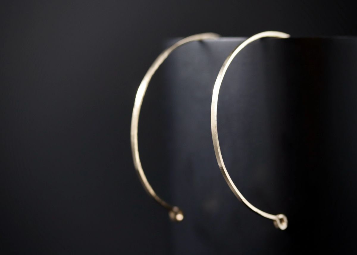 14K Gold Filled Hoop Earrings Large, Hammered Boho Chic Style